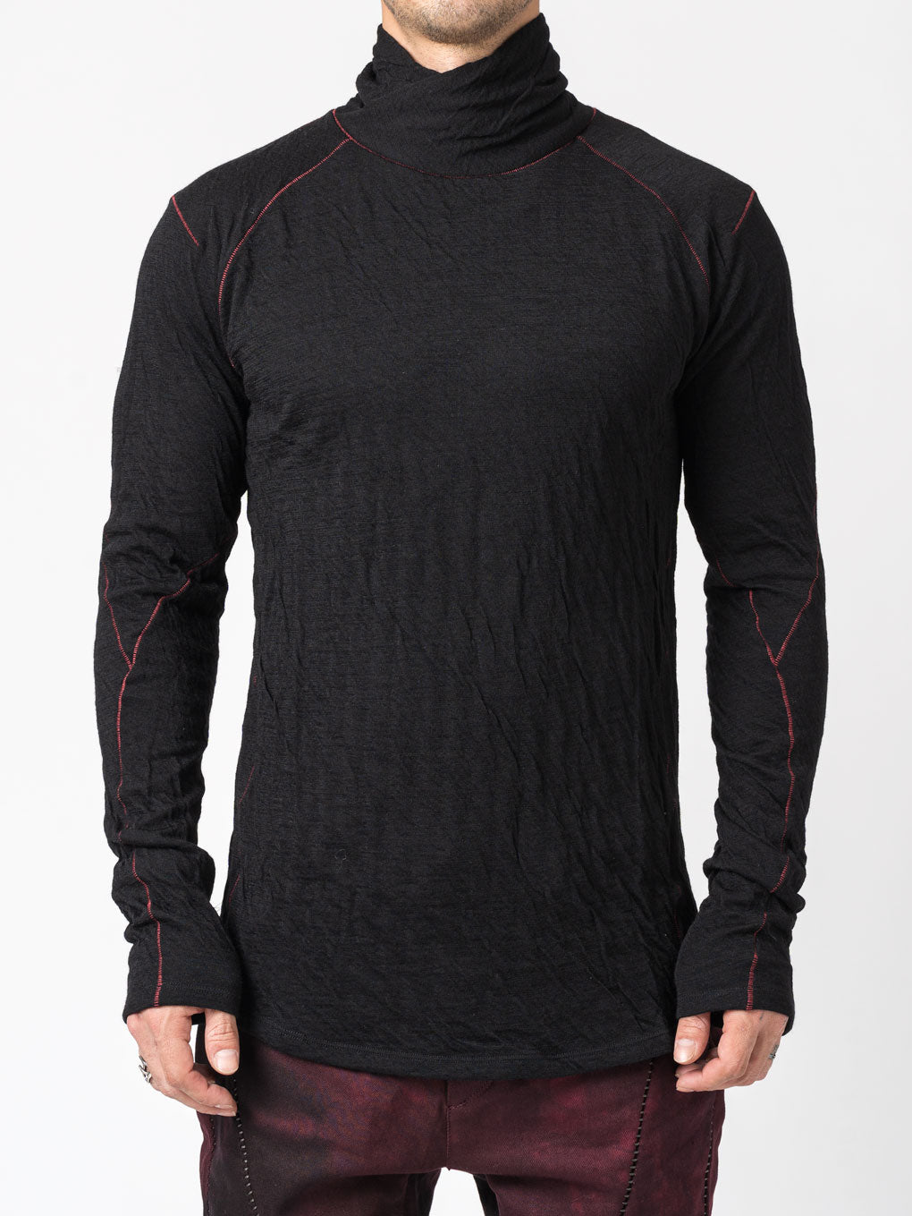 Double-Faced High-Neck Long Sleeve T-Shirt