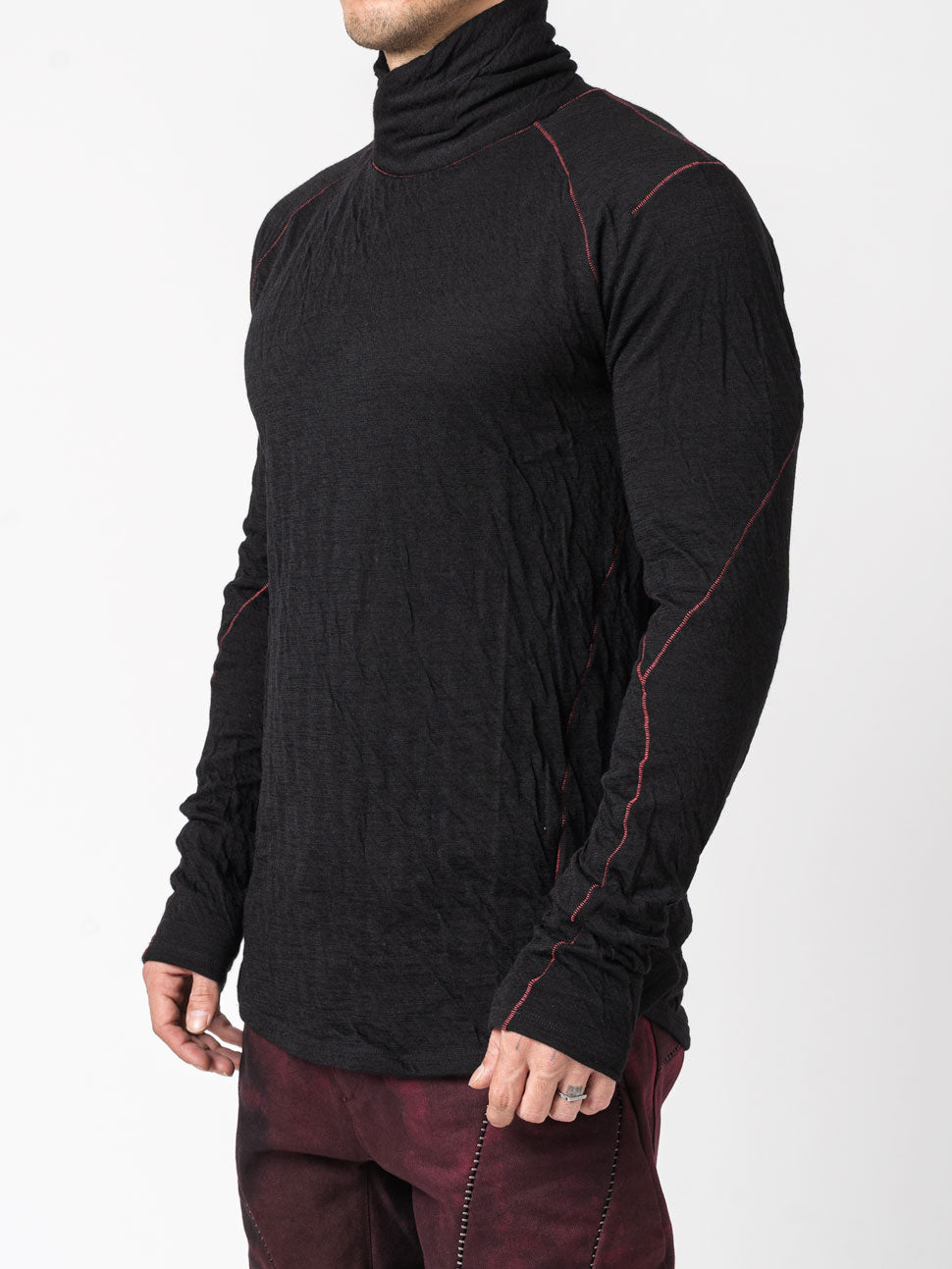 Double-Faced High-Neck Long Sleeve T-Shirt