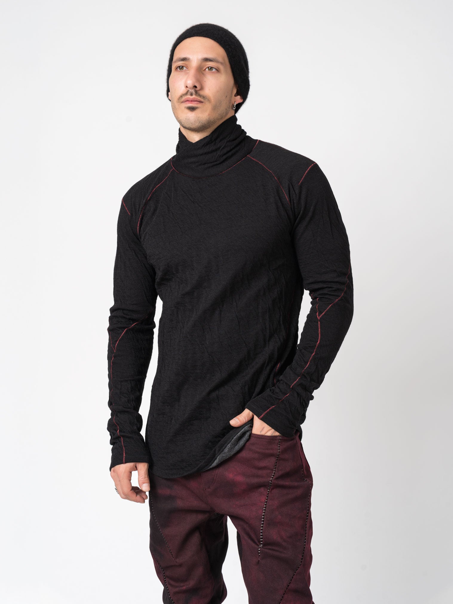 Double-Faced High-Neck Long Sleeve T-Shirt