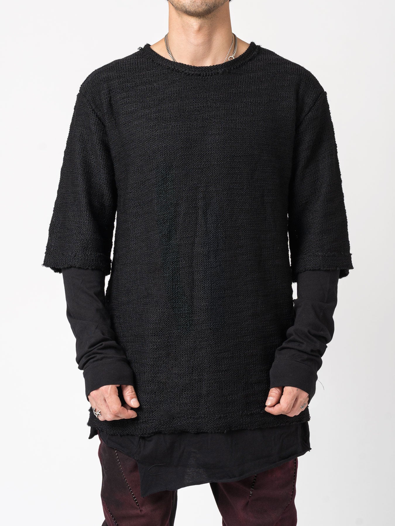 Knit x Cotton Jersey Layered T-Shirt