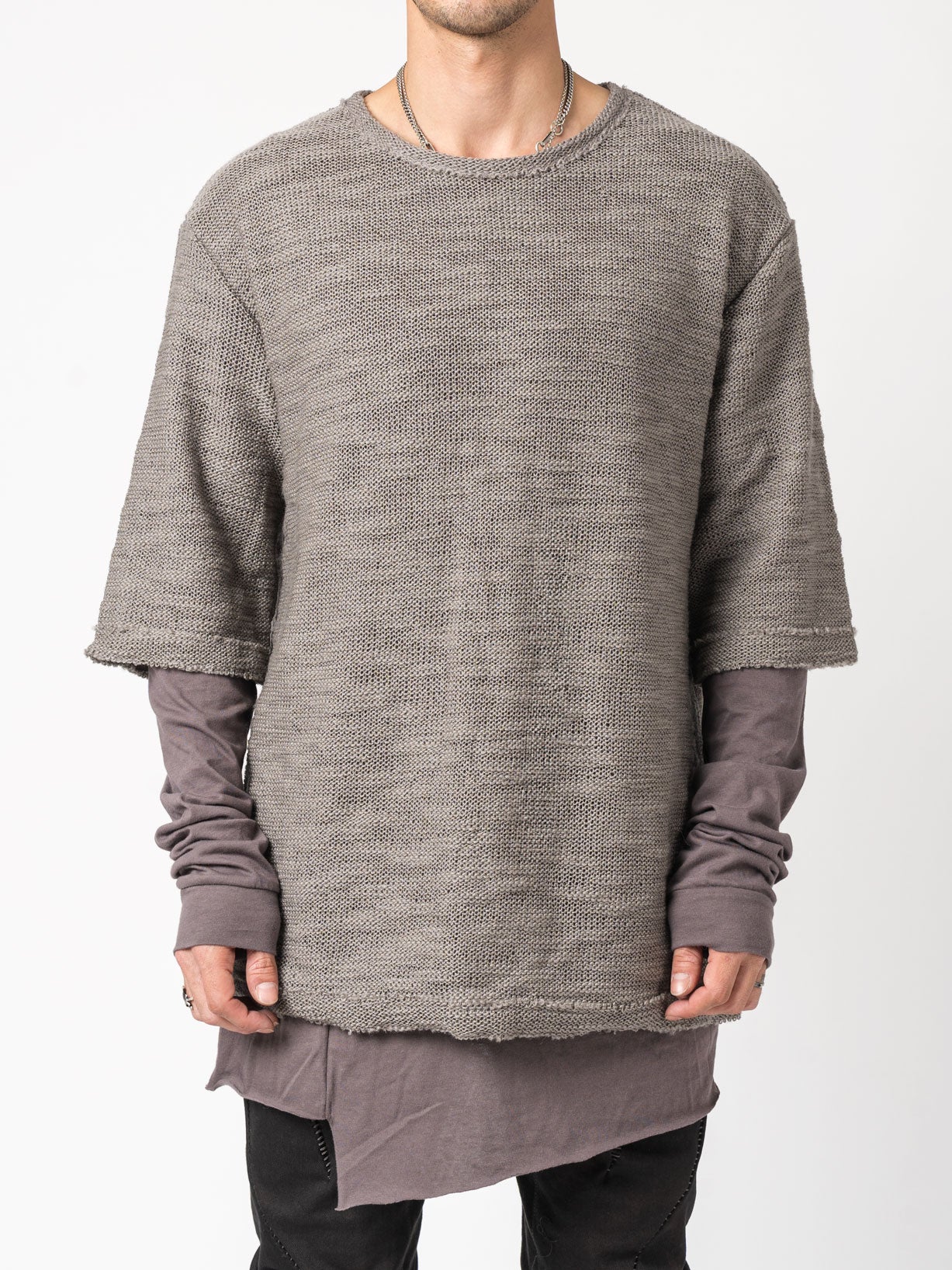 Knit x Cotton Jersey Layered T-Shirt