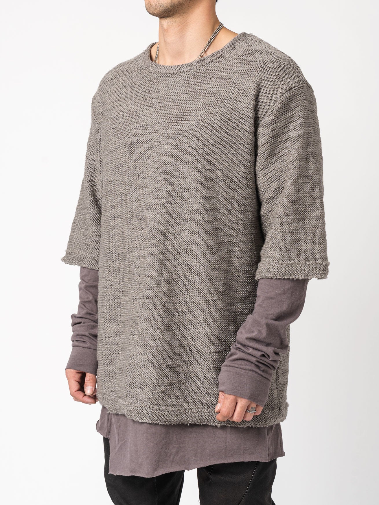 Knit x Cotton Jersey Layered T-Shirt