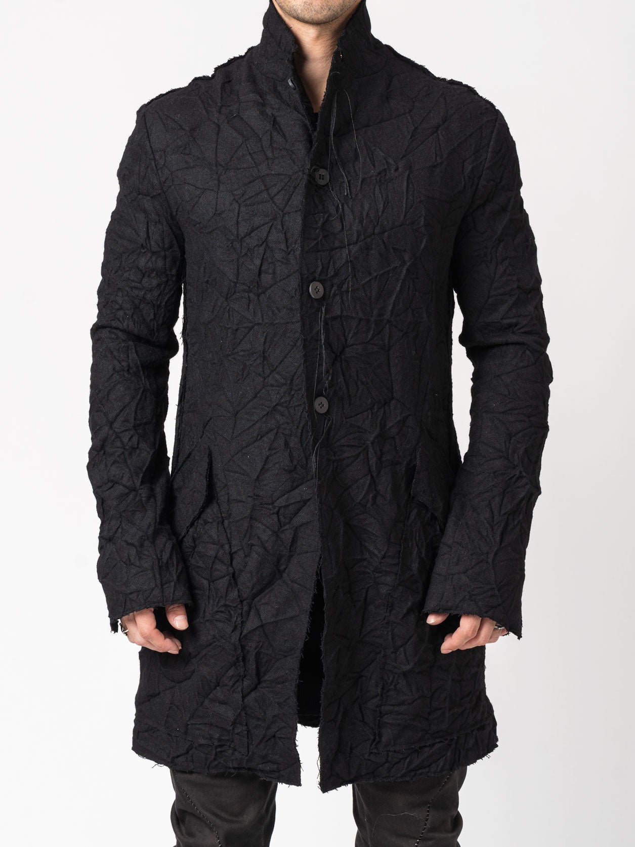 Crumpled Wool Long Jacket