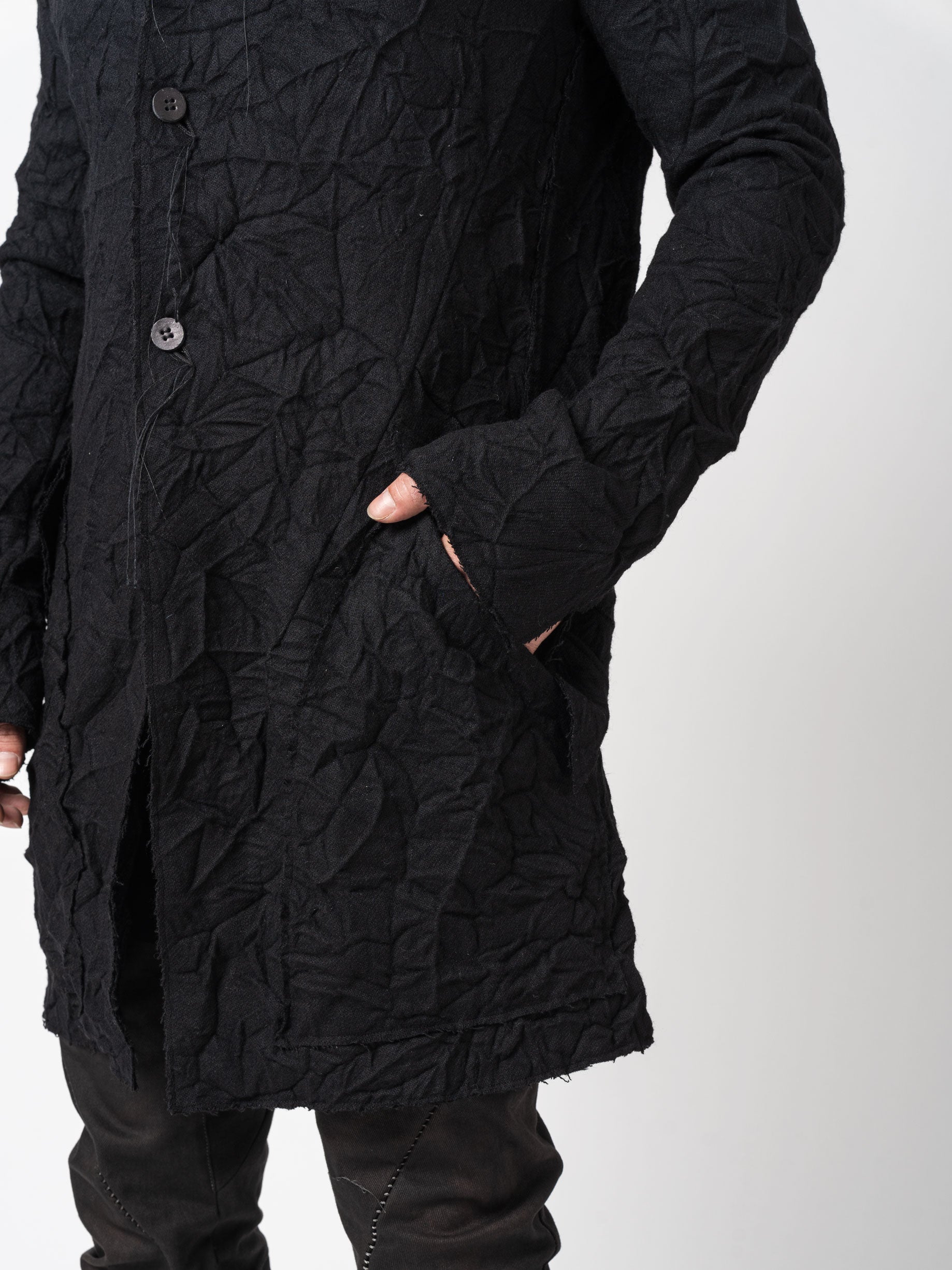 Crumpled Wool Long Jacket