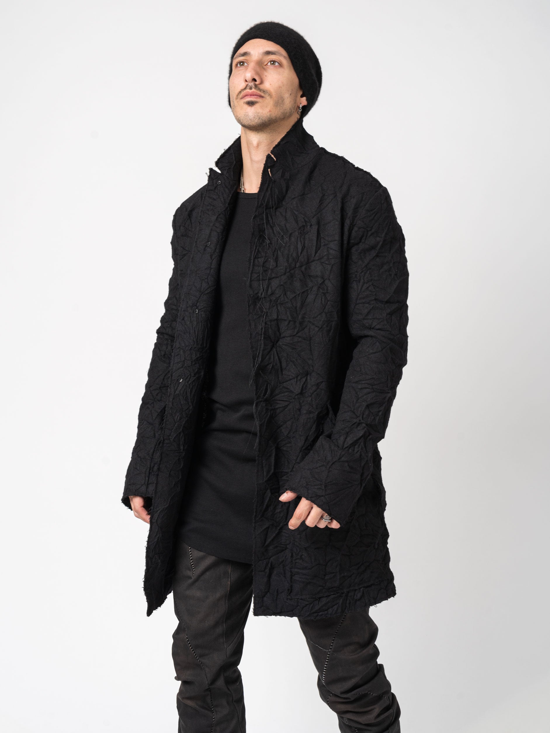 Crumpled Wool Long Jacket