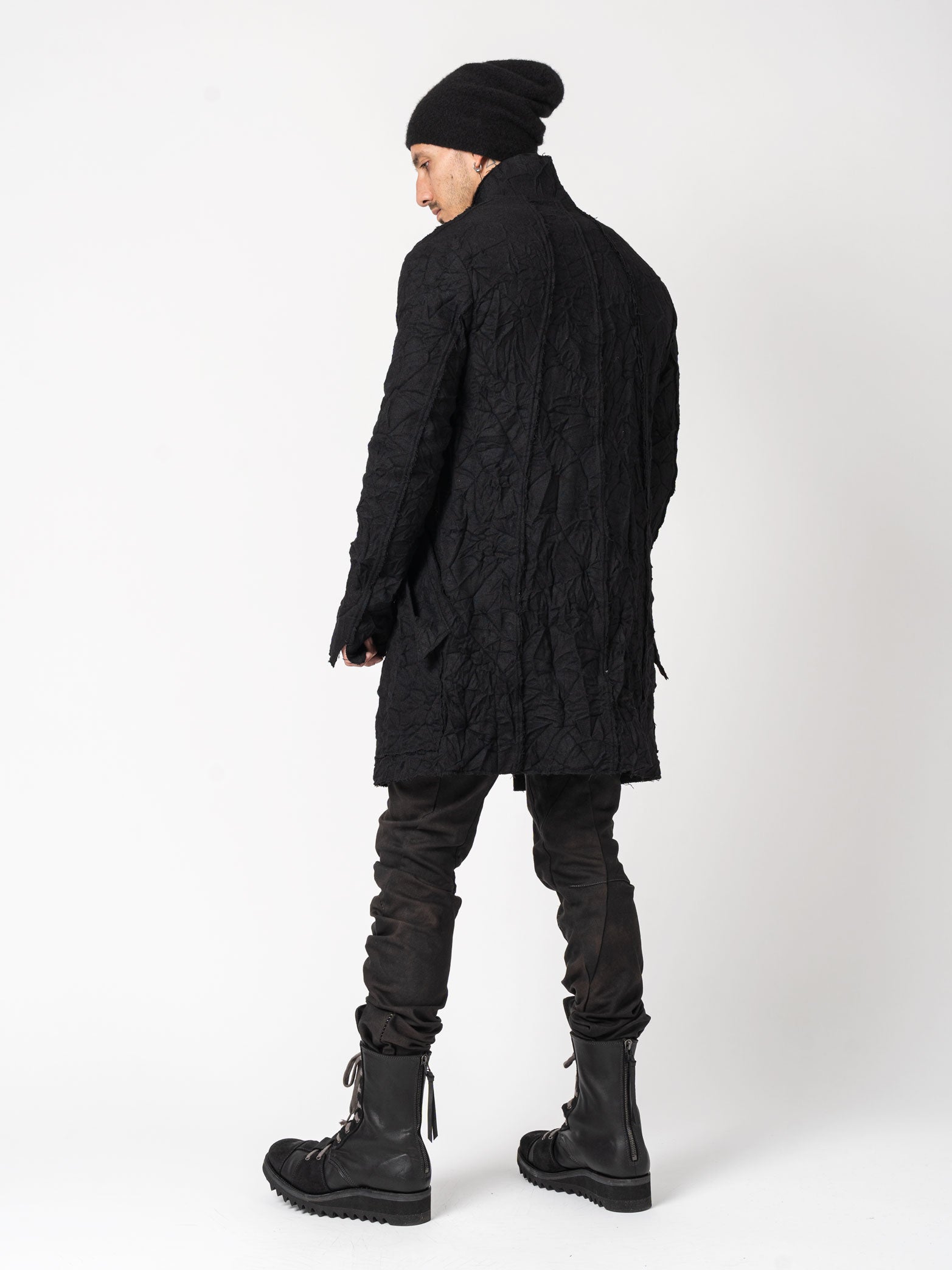 Crumpled Wool Long Jacket