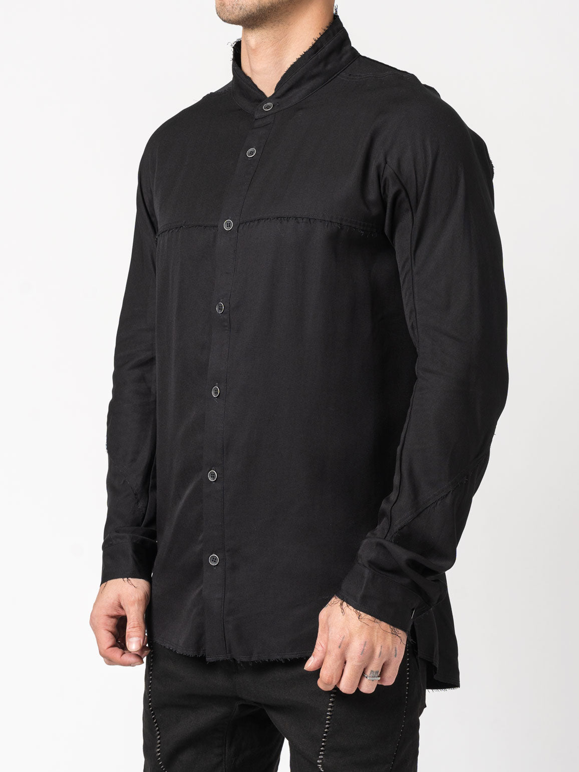 Rayon Twill Cut-Off Band Collar Shirt