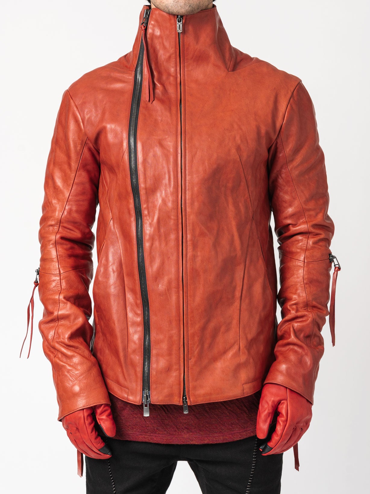 Horse Leather Dual-Zip High-Neck Jacket