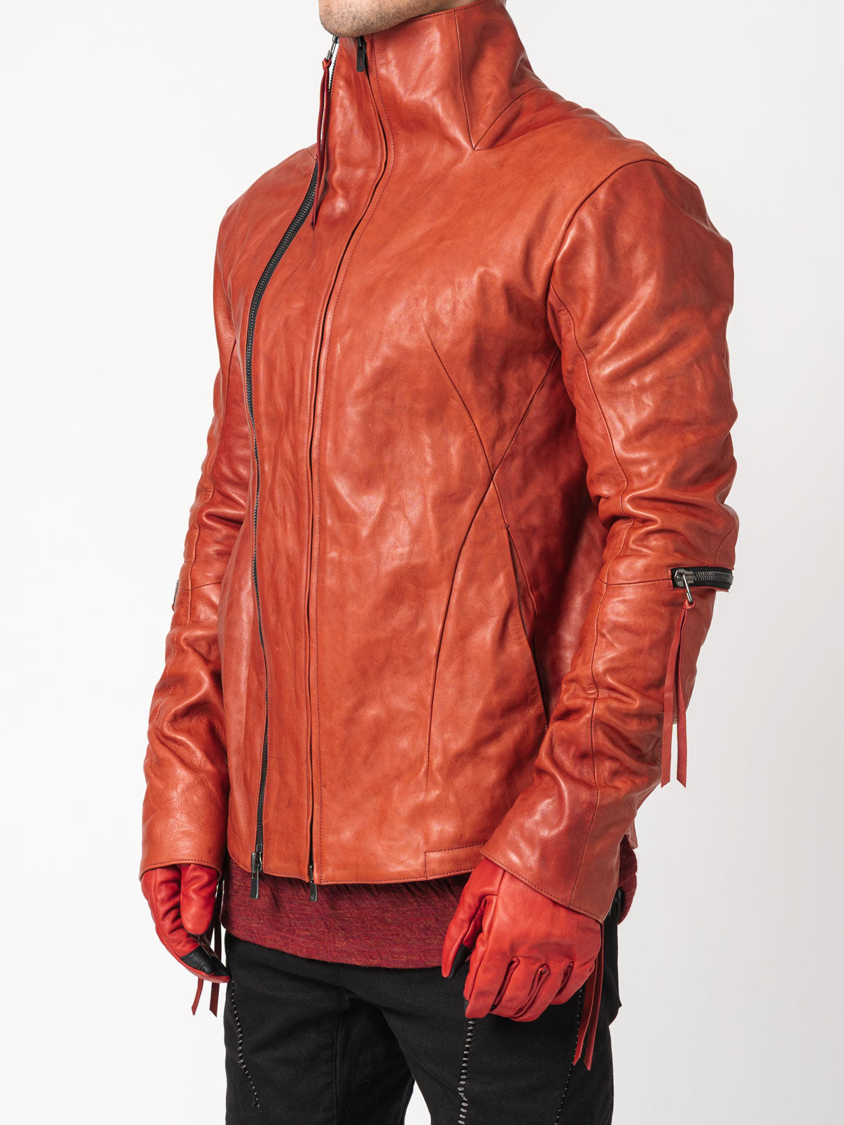 Horse Leather Dual-Zip High-Neck Jacket