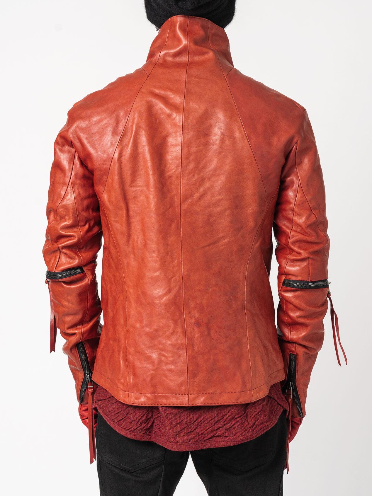 Horse Leather Dual-Zip High-Neck Jacket