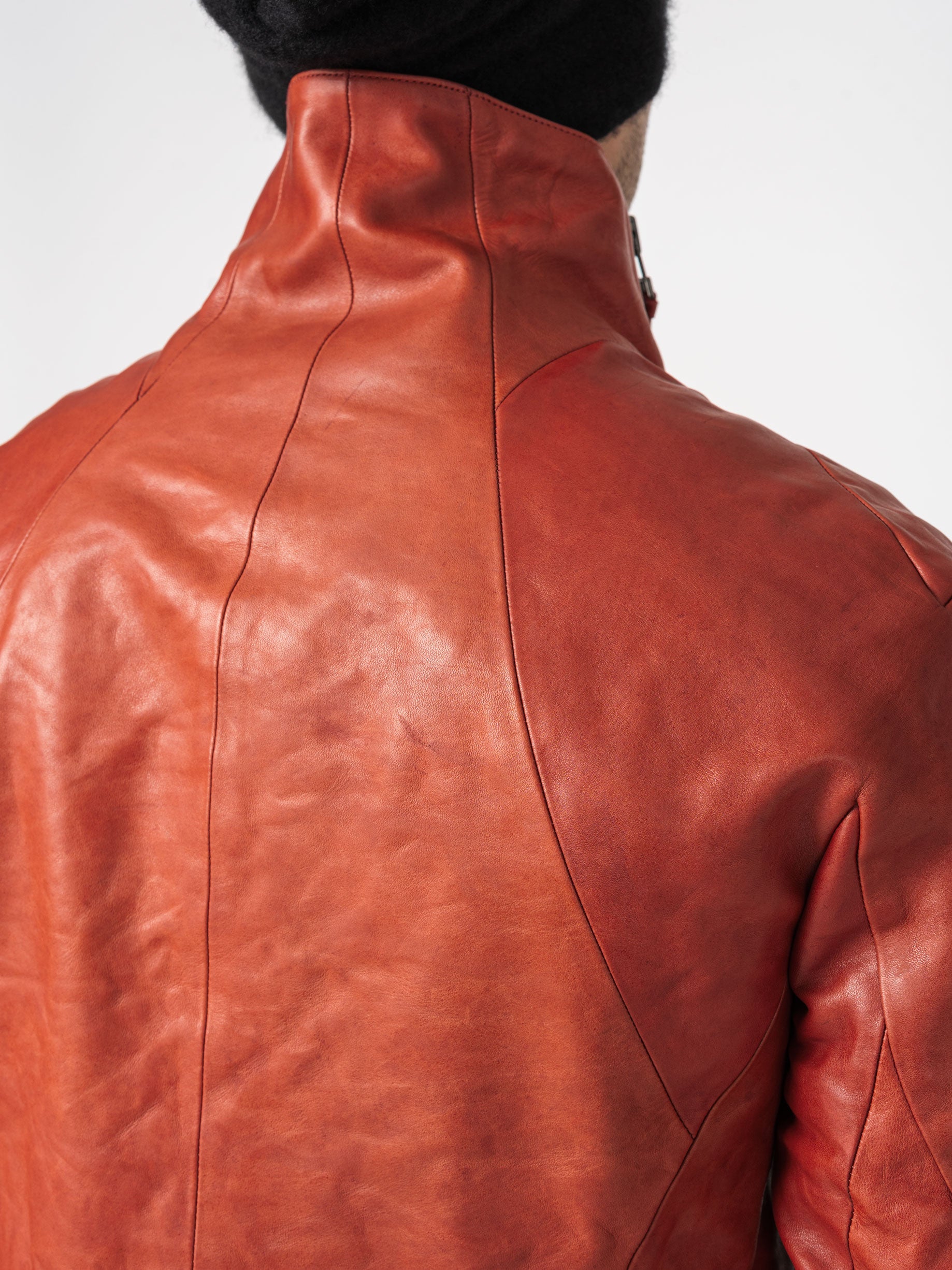 Horse Leather Dual-Zip High-Neck Jacket