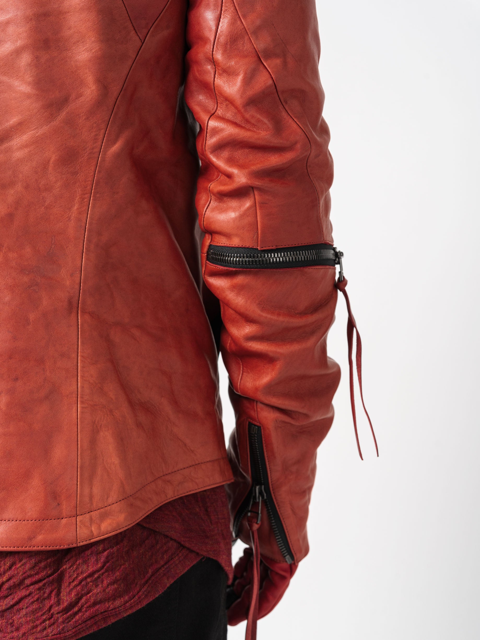 Horse Leather Dual-Zip High-Neck Jacket