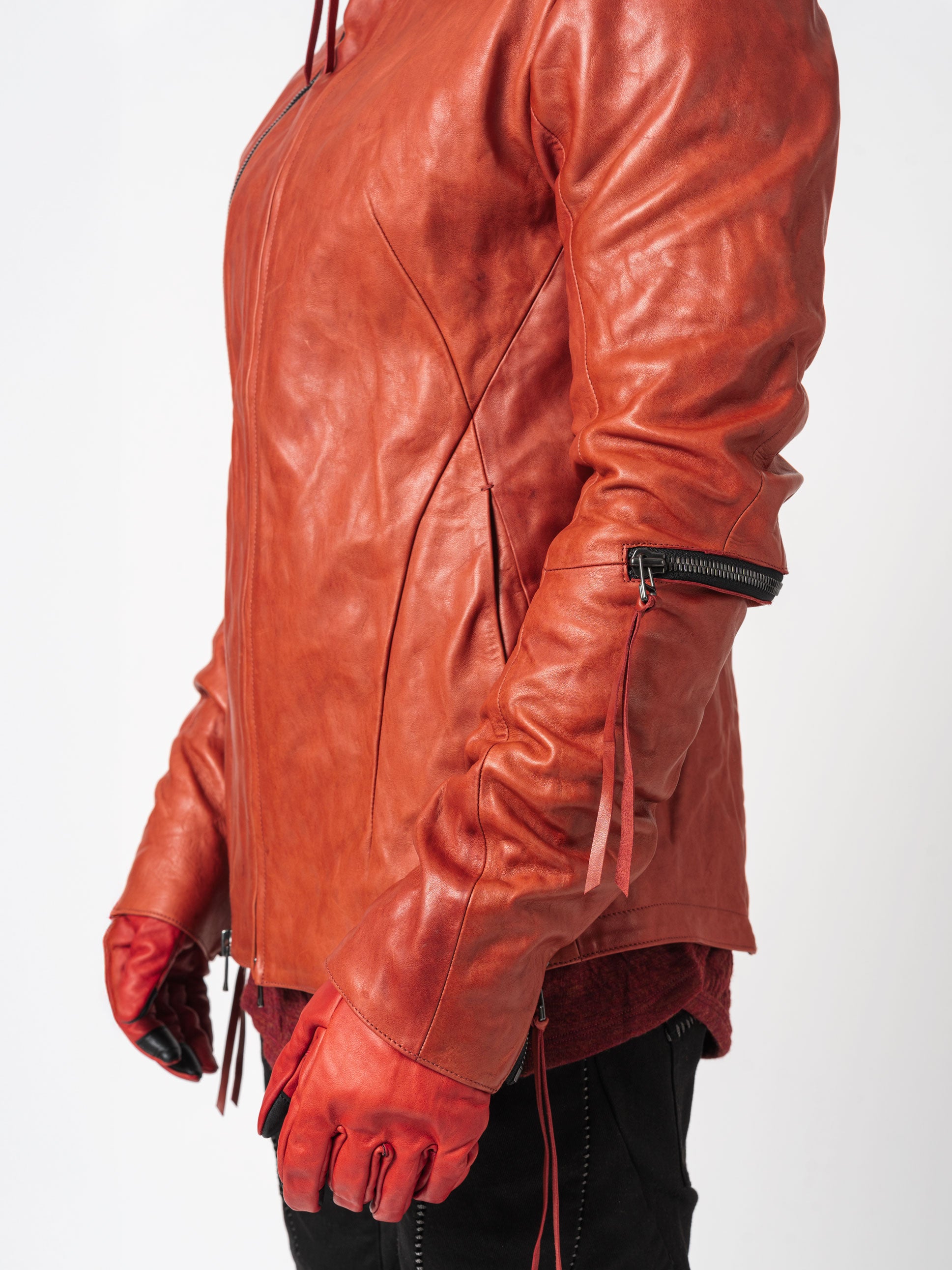 Horse Leather Dual-Zip High-Neck Jacket