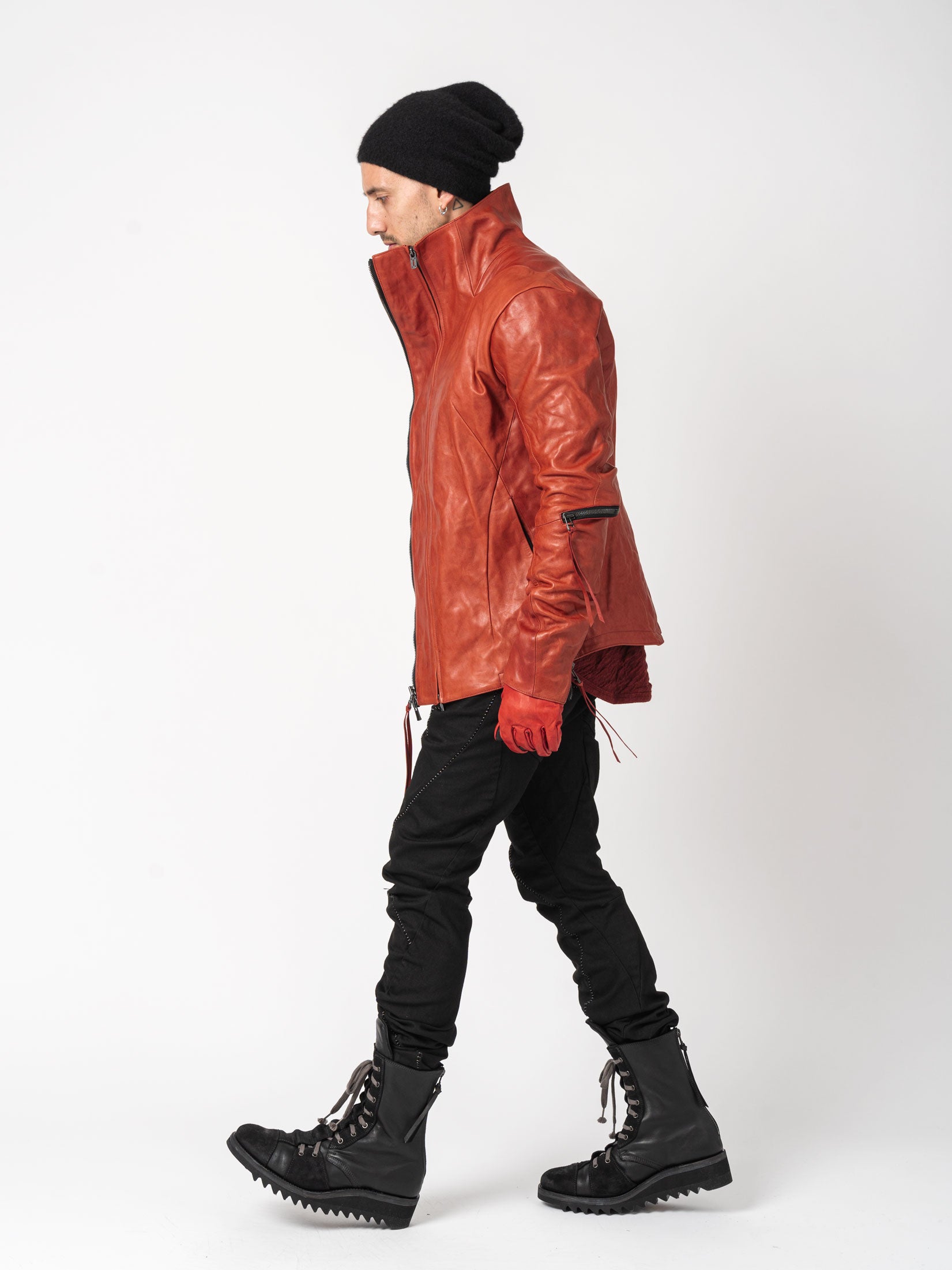 Horse Leather Dual-Zip High-Neck Jacket