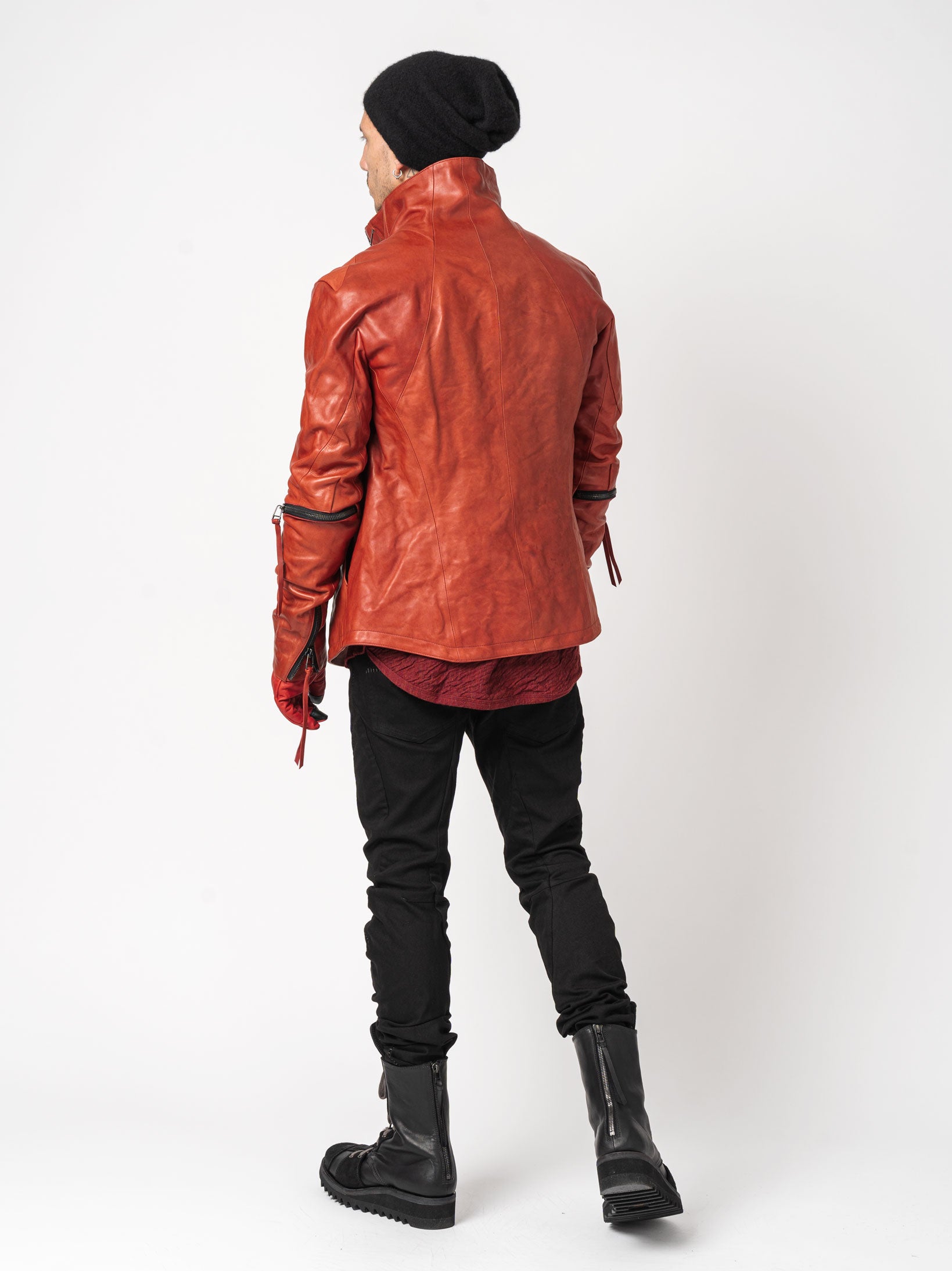 Horse Leather Dual-Zip High-Neck Jacket