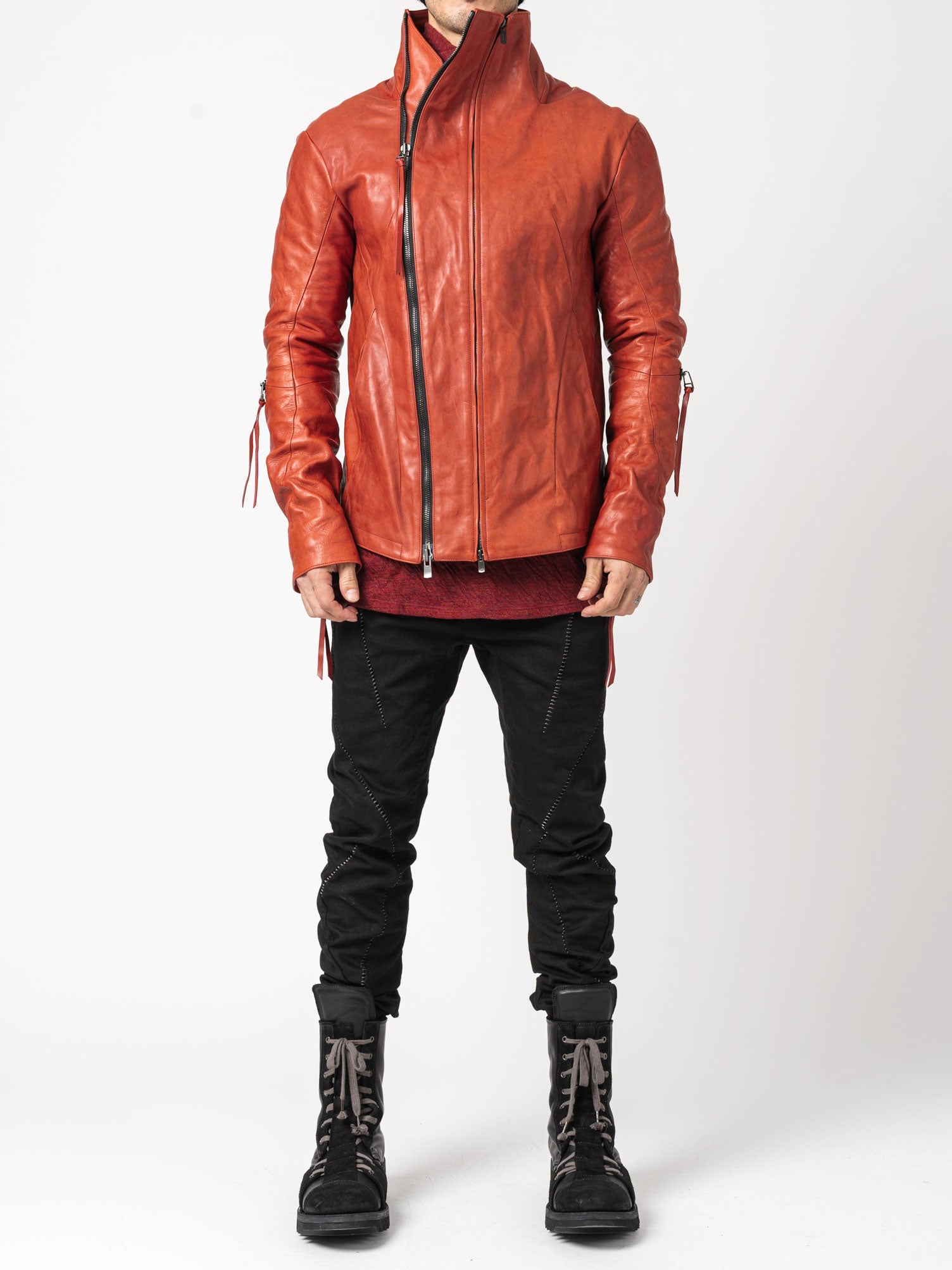 Horse Leather Dual-Zip High-Neck Jacket