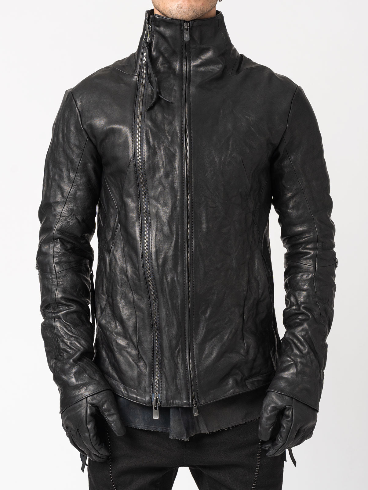 Horse Leather Dual-Zip High-Neck Jacket