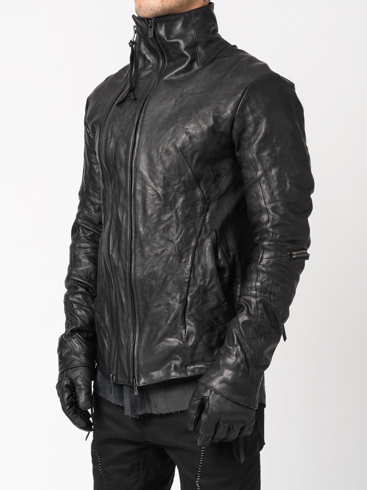 Horse Leather Dual-Zip High-Neck Jacket