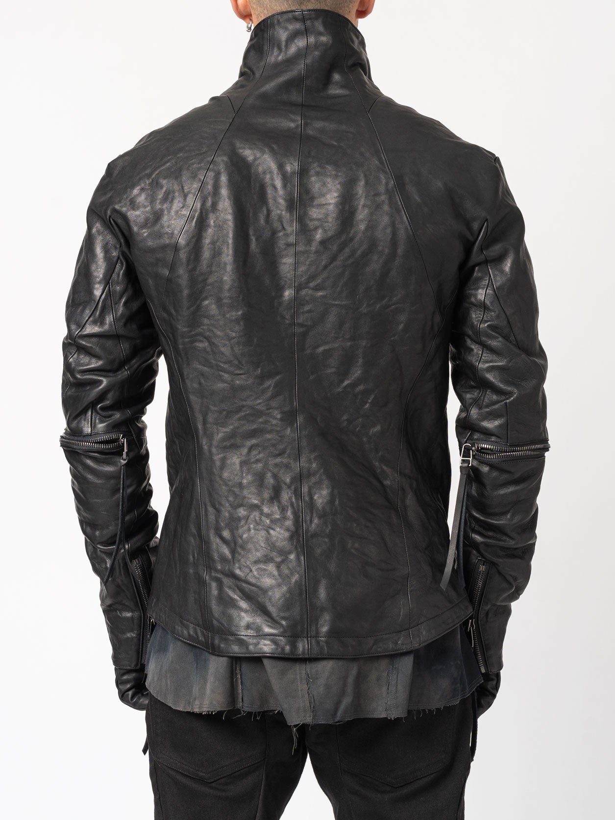 Horse Leather Dual-Zip High-Neck Jacket