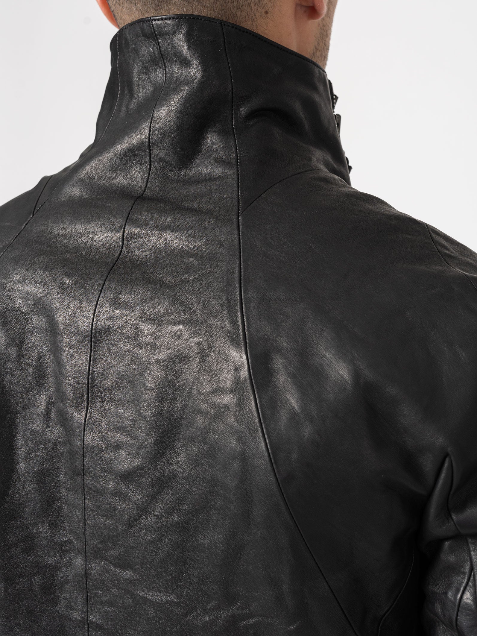 Horse Leather Dual-Zip High-Neck Jacket