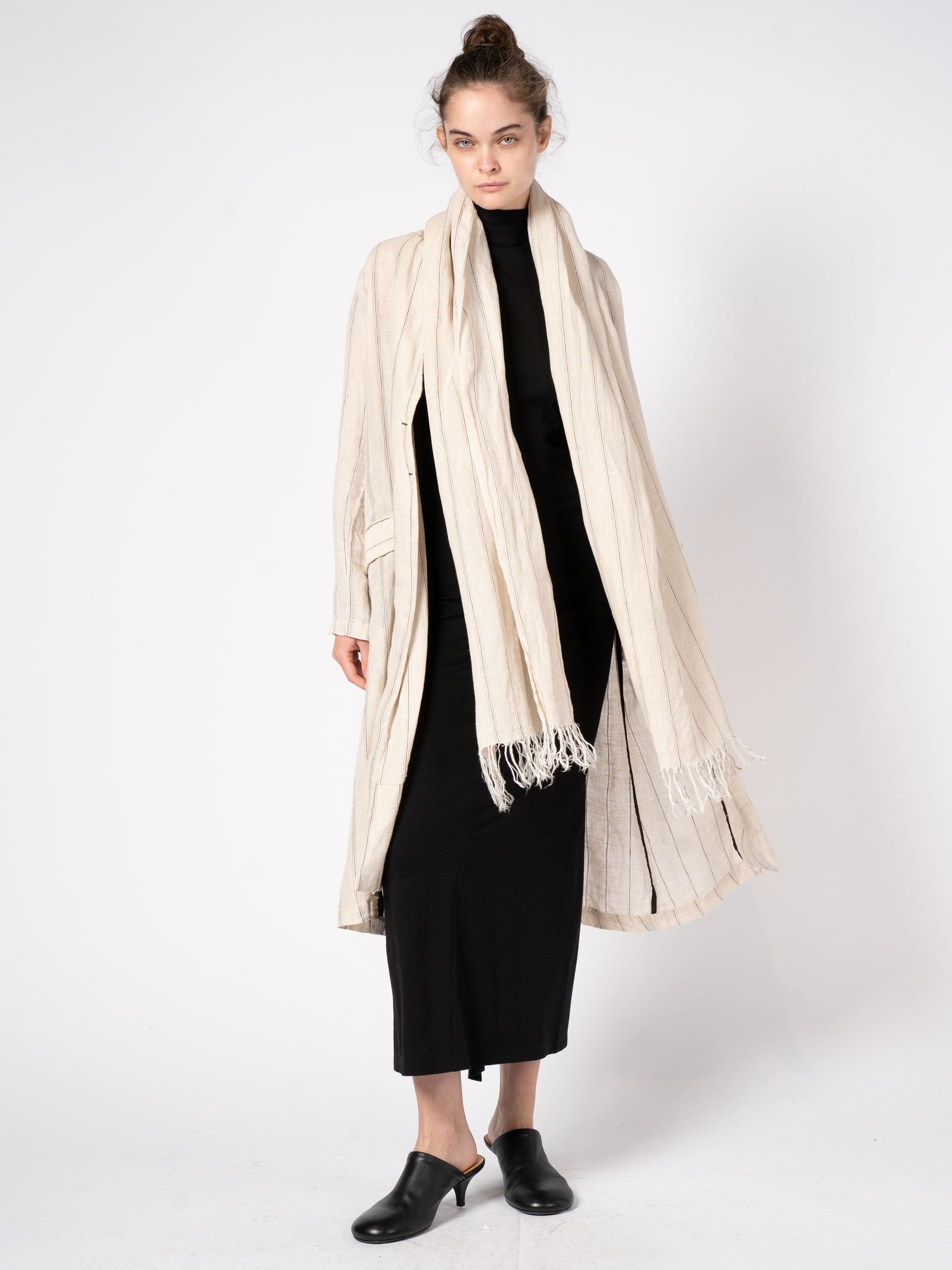 Striped Coat with Scarf