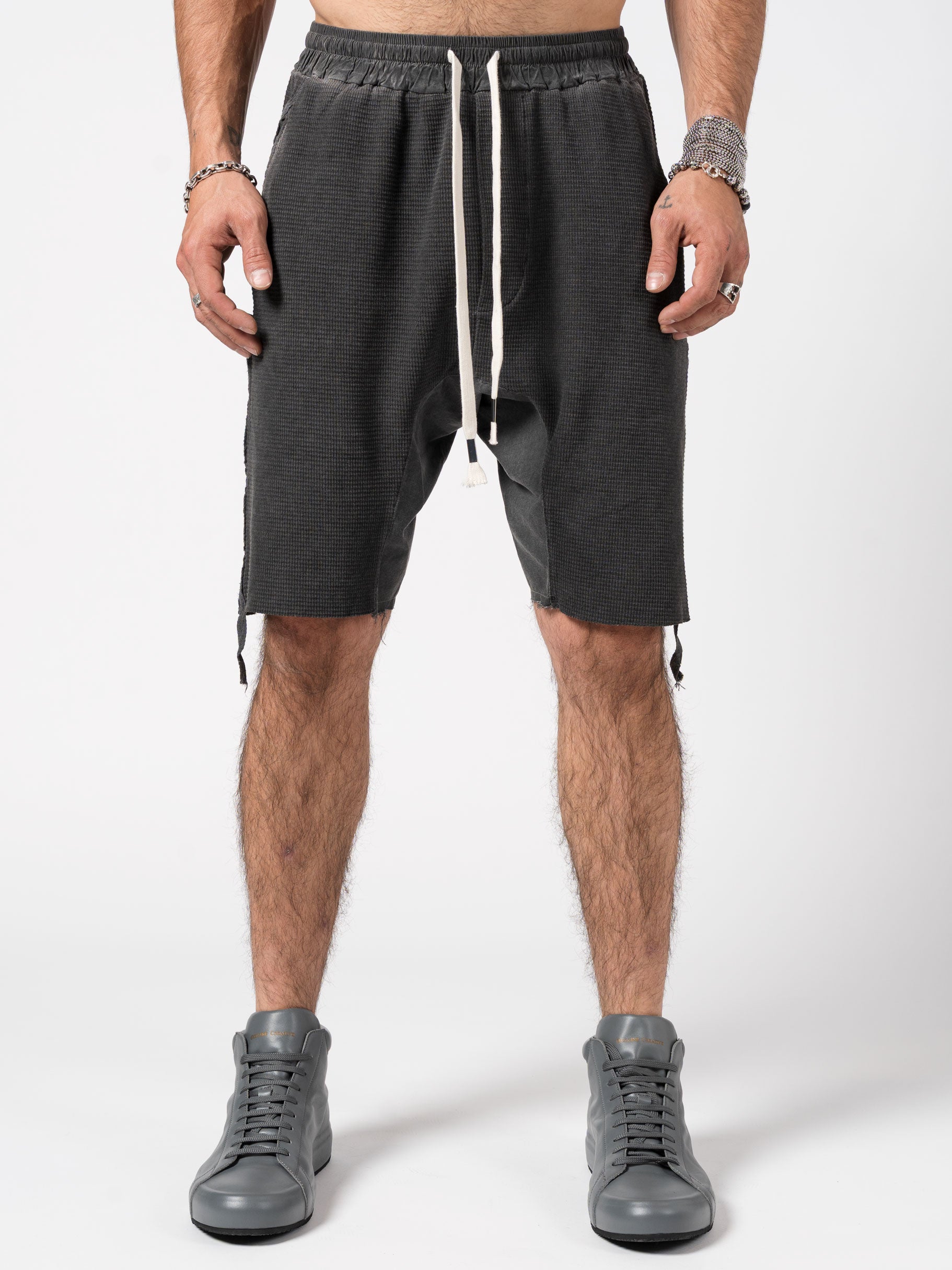 Textured Drop-Crotch Shorts