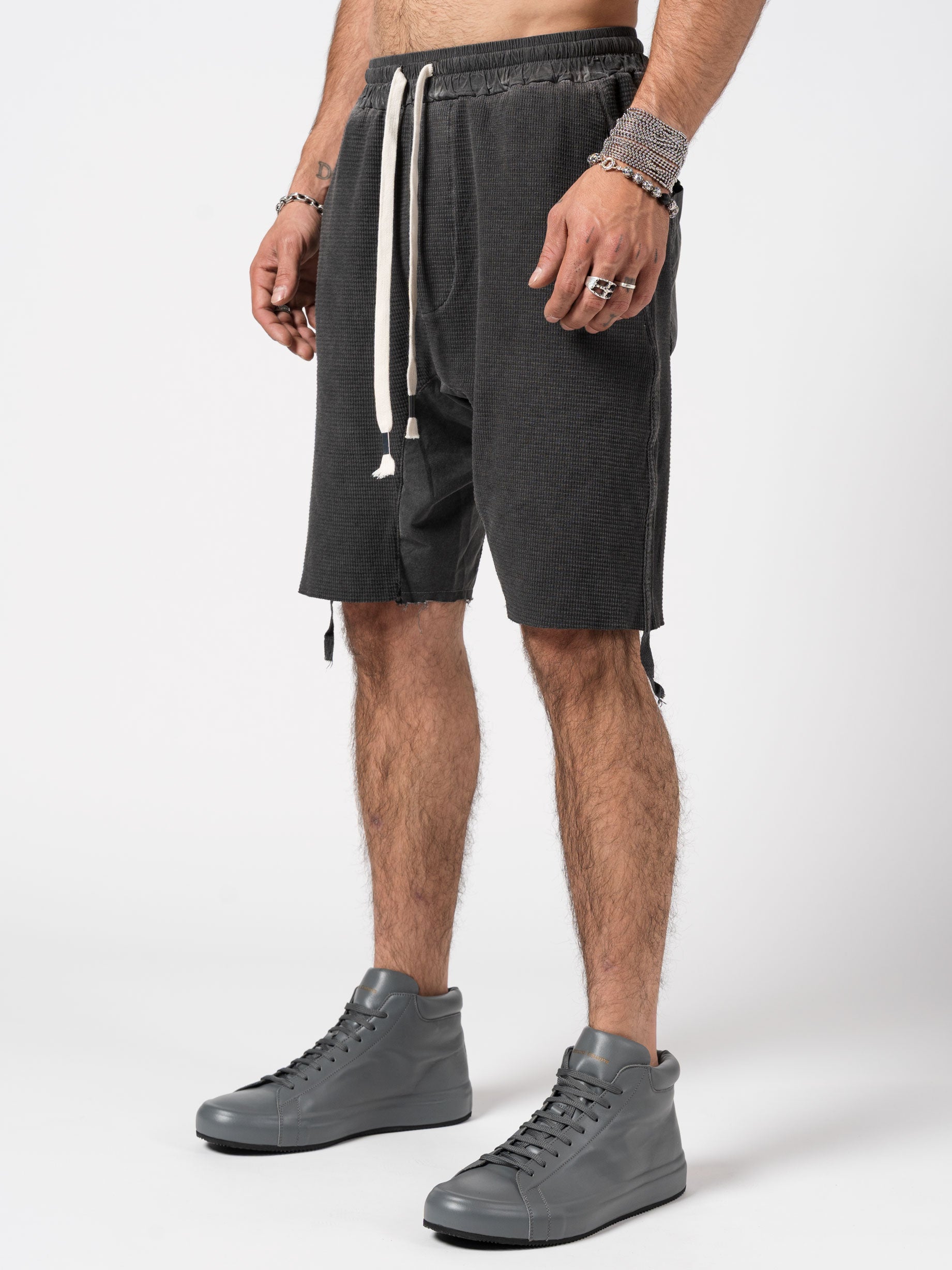 Textured Drop-Crotch Shorts