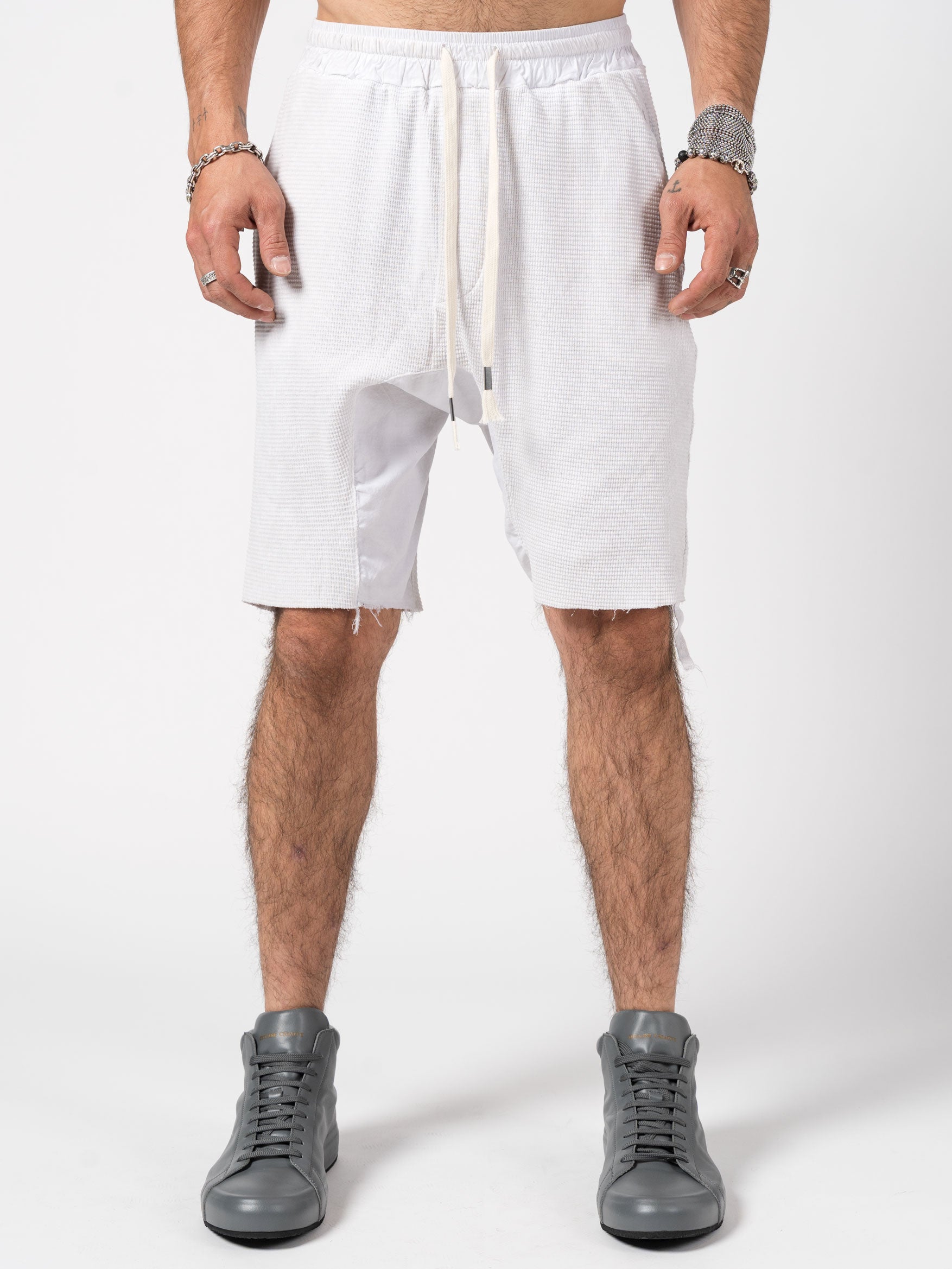 Textured Drop-Crotch Shorts