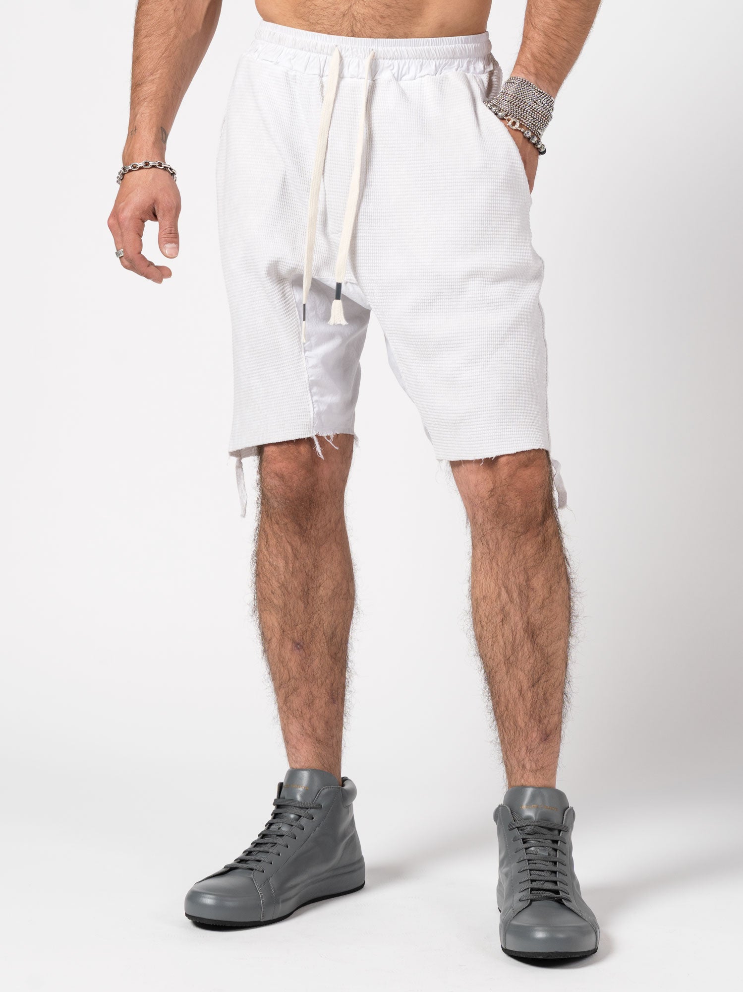 Textured Drop-Crotch Shorts