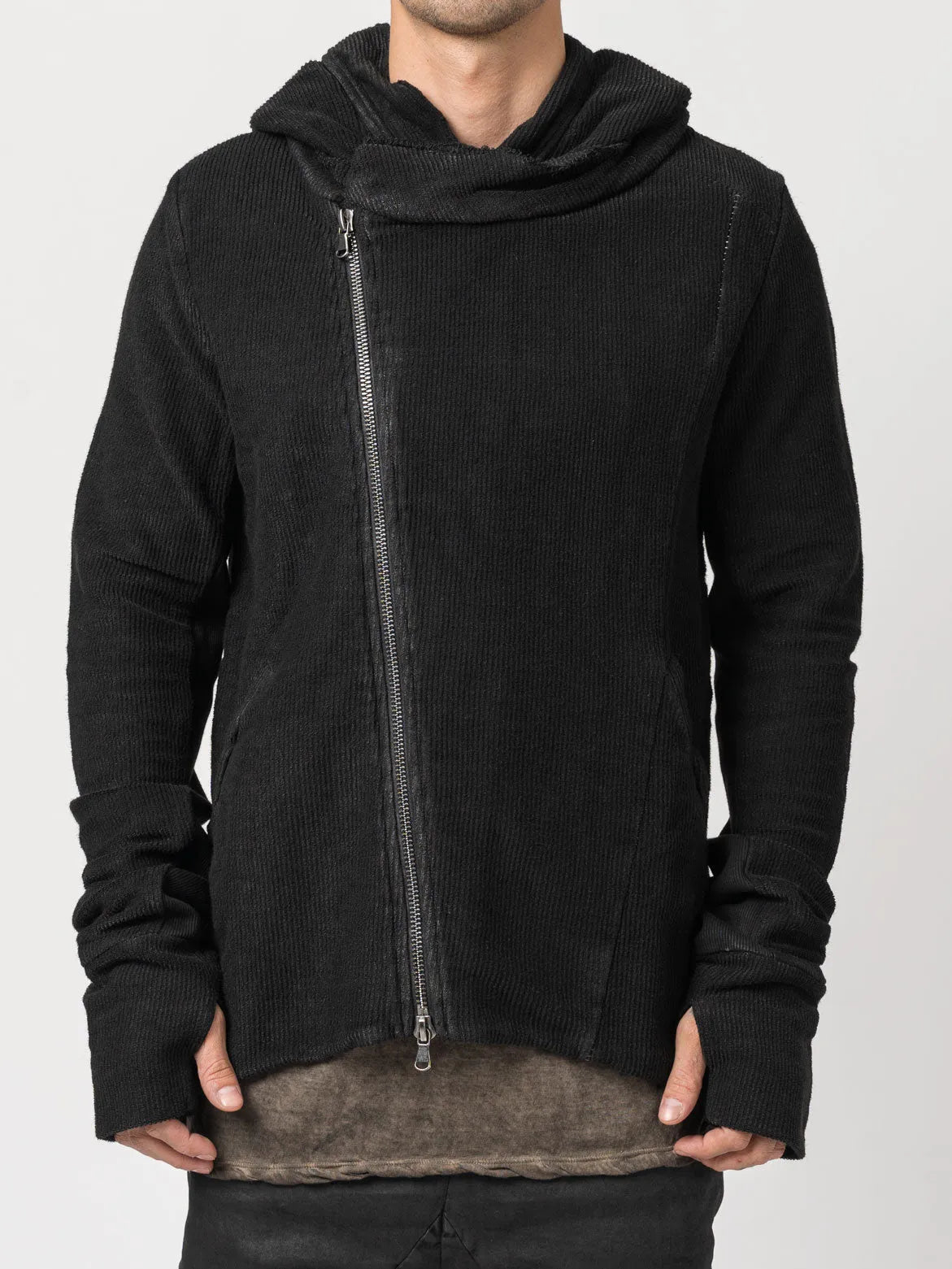 Cotton Zip-Up Hoodie with Leather Effect