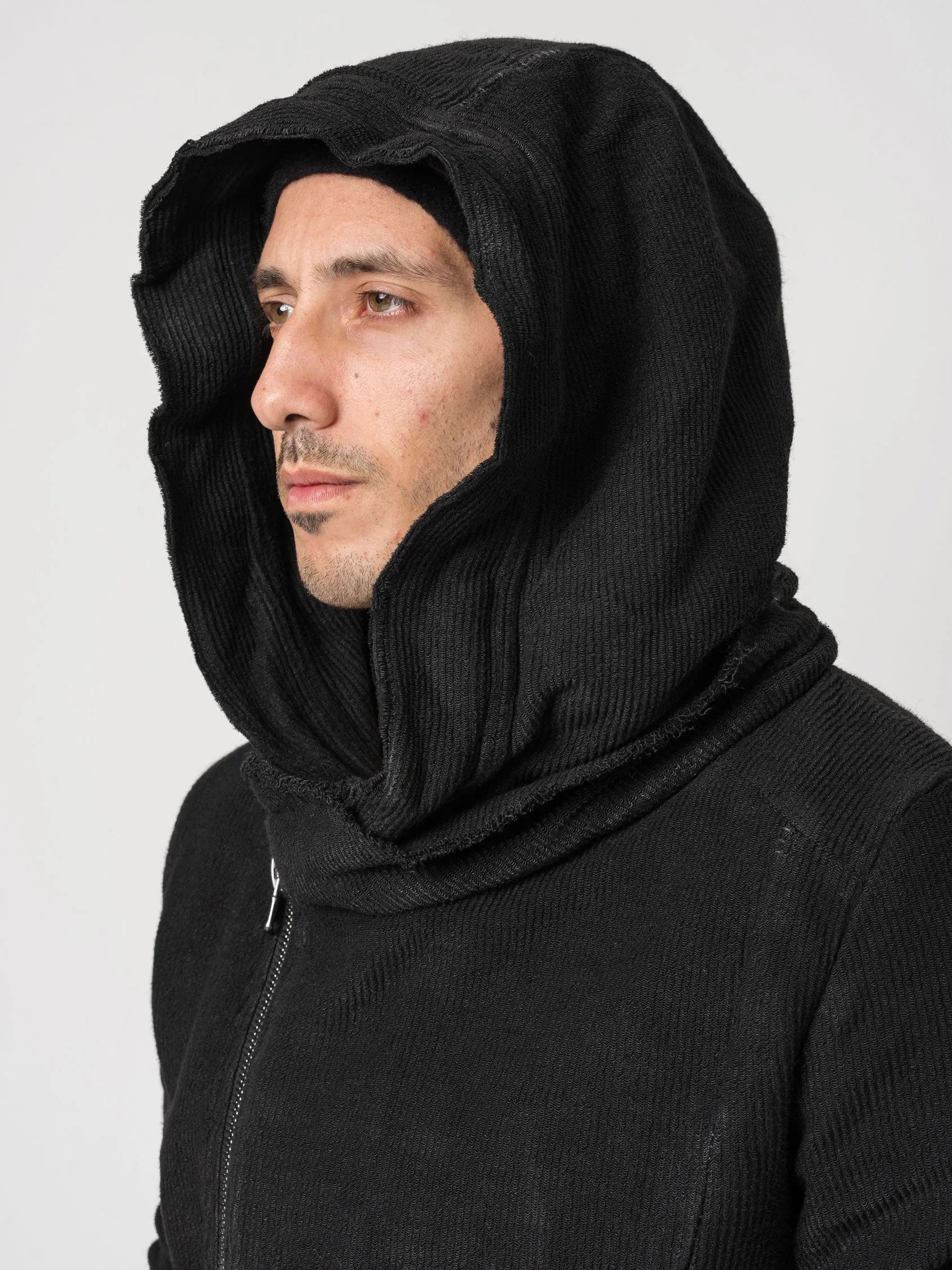 Cotton Zip-Up Hoodie with Leather Effect