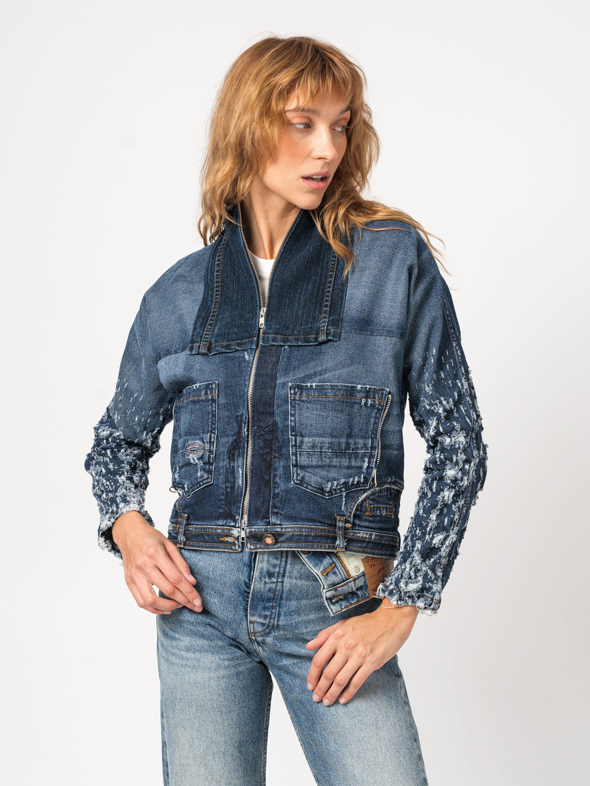 Washed Patchwork Denim Jacket