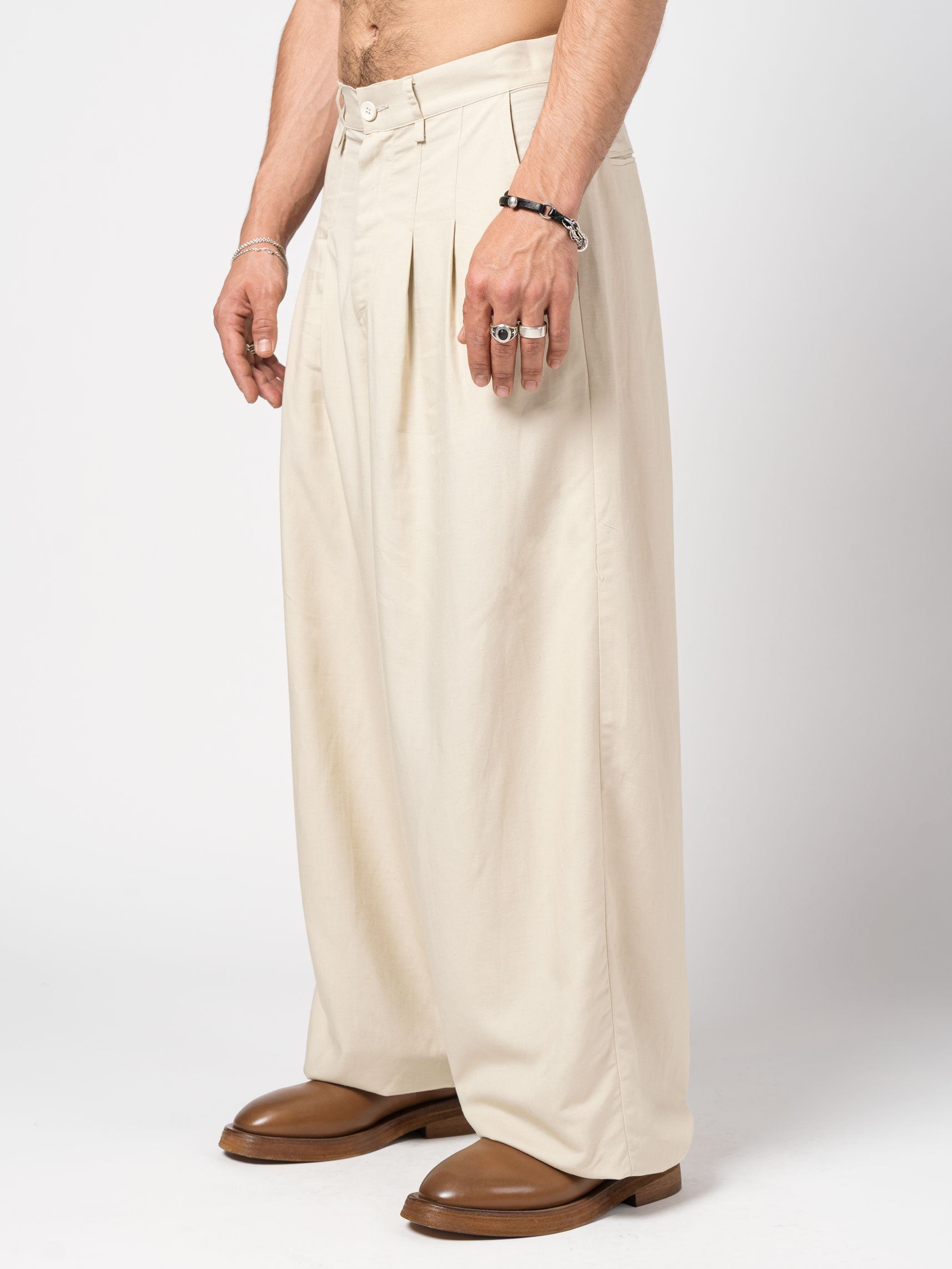 Wide-Leg Pleated Trousers