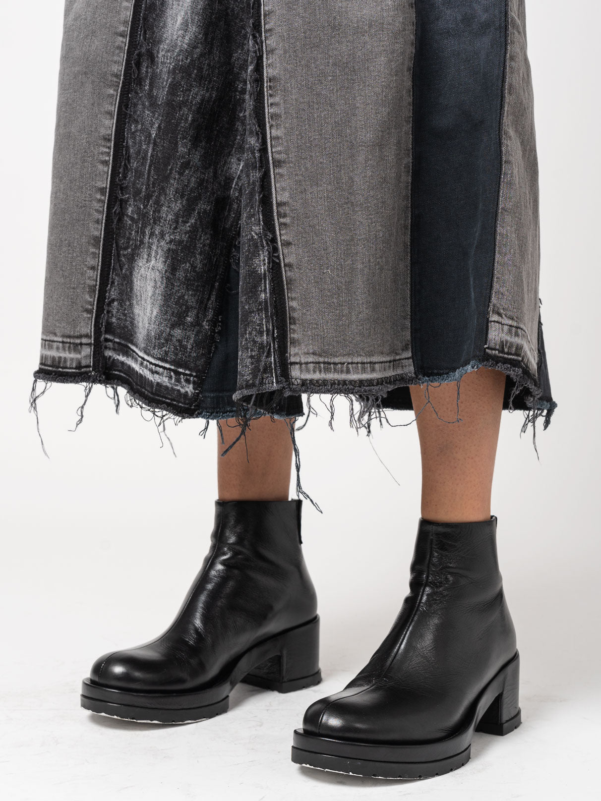 Asymmetrical Denim Patchwork Skirt