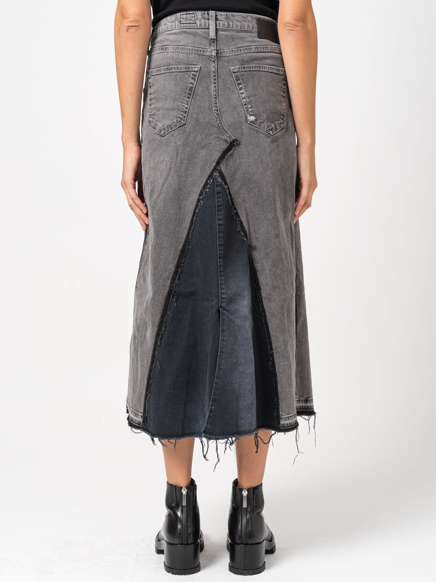 Asymmetrical Denim Patchwork Skirt