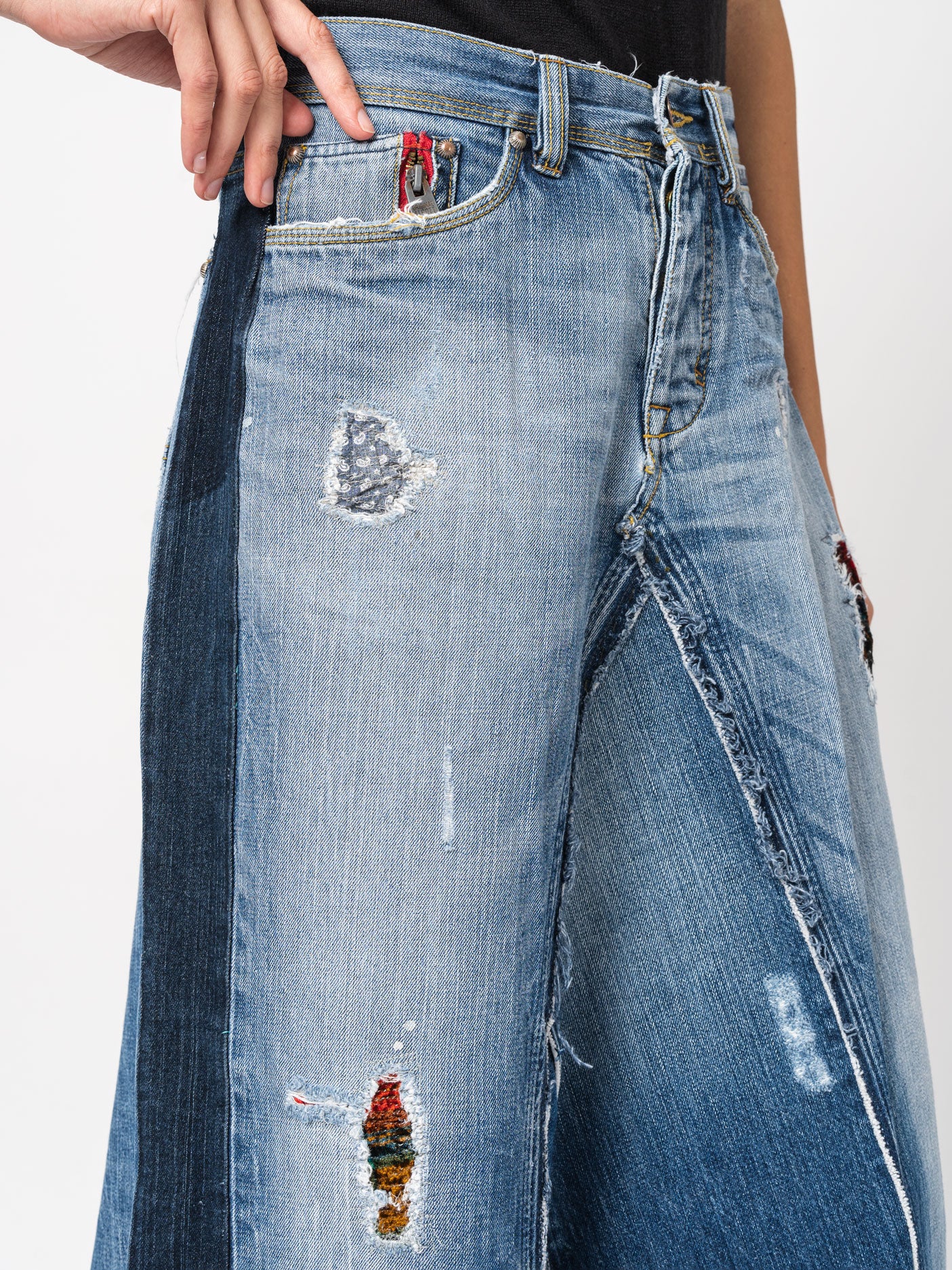 Asymmetrical Denim Patchwork Skirt