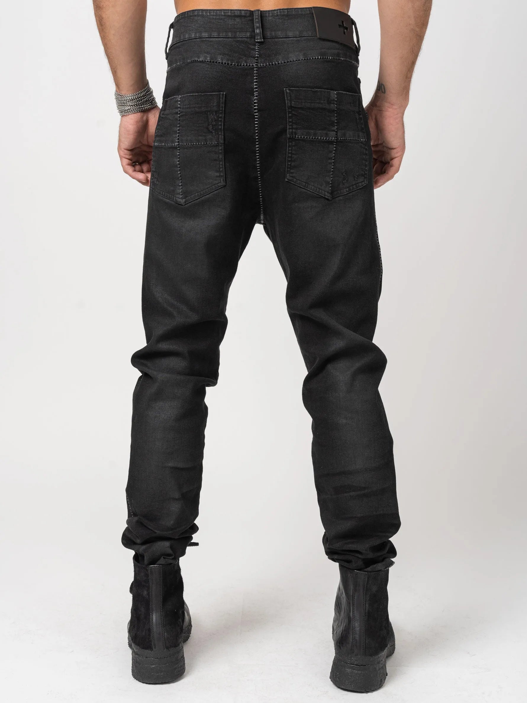 Low Crotch Jeans with Leather Effect