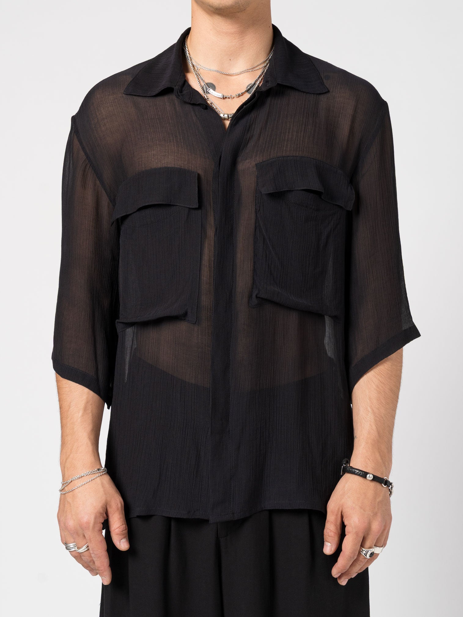 Lightweight Textured Button-Up Shirt