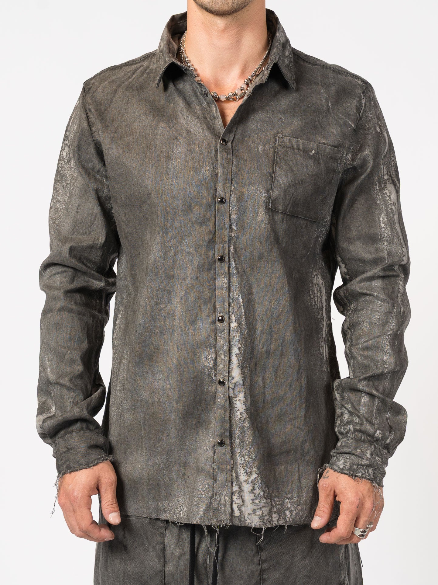 Distressed Linen Blend Shirt