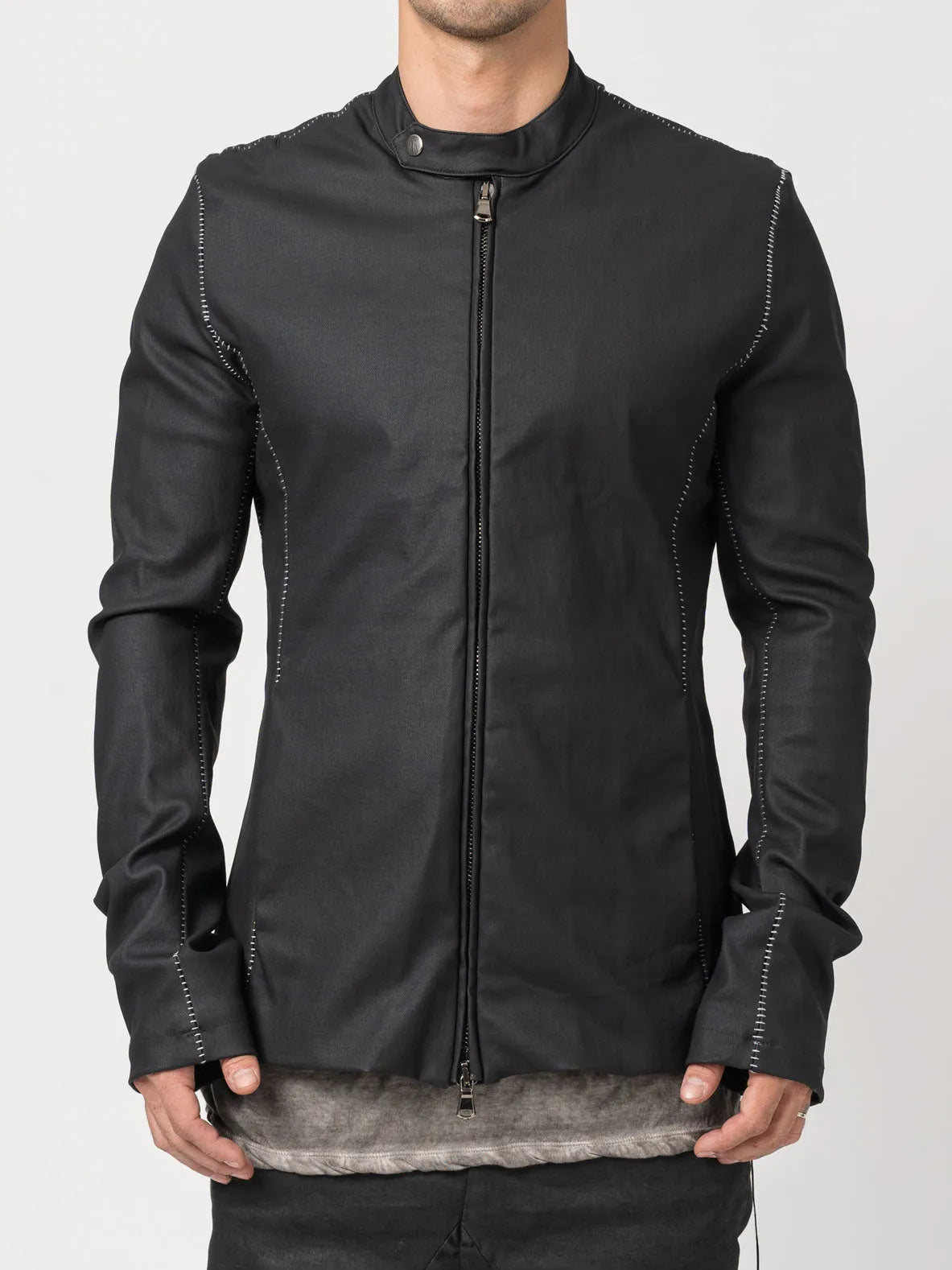 Slim-Fit Zip Jacket with Contrast Stitching