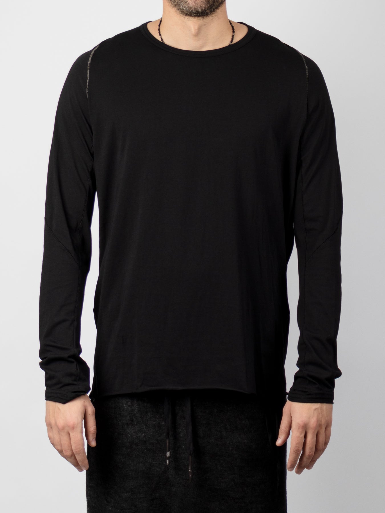 Long Sleeve T-Shirt with Leather Spine Detail