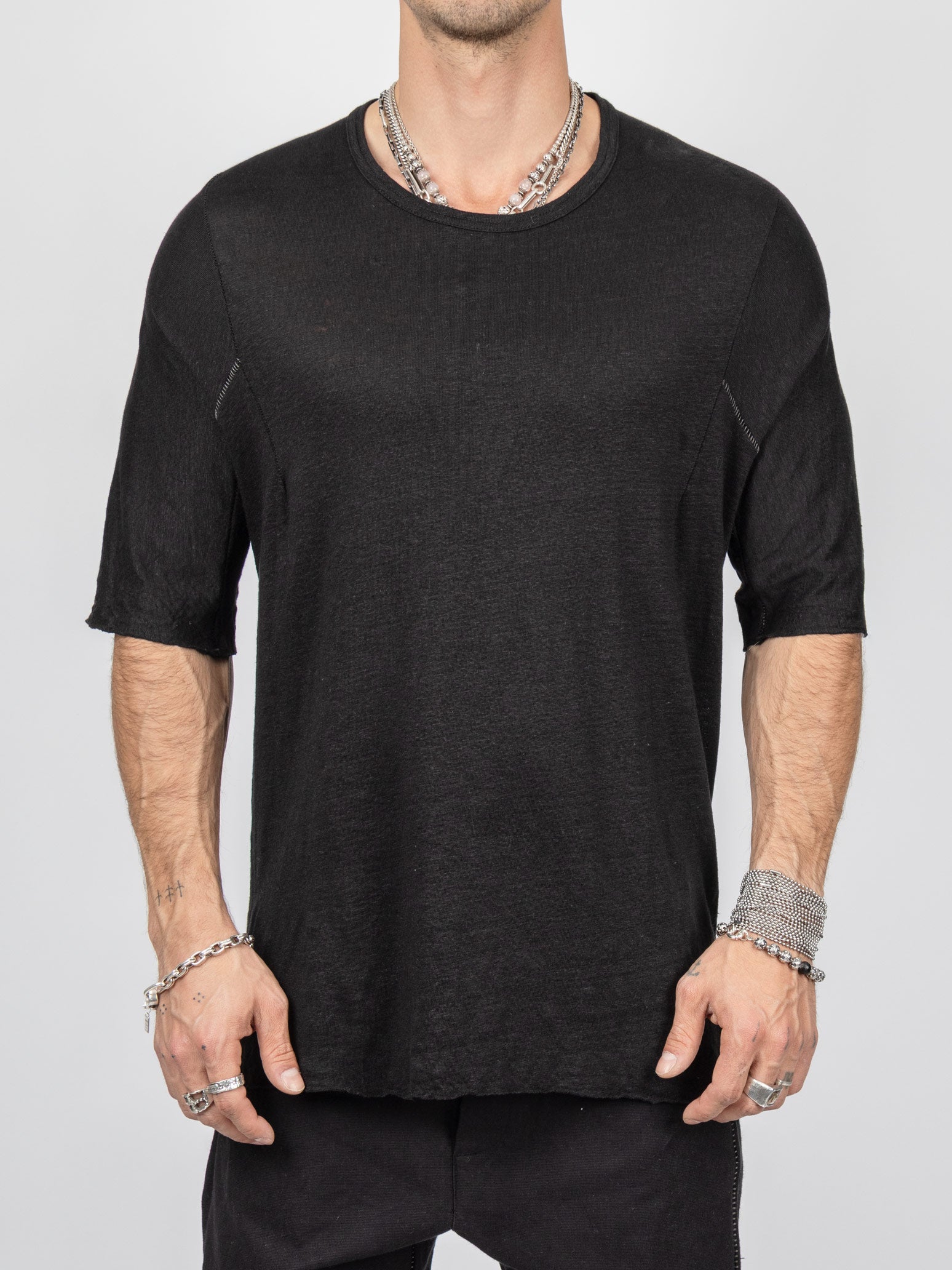 69 by Isaac Sellam Linen Jersey T-Shirt | Black | INN7