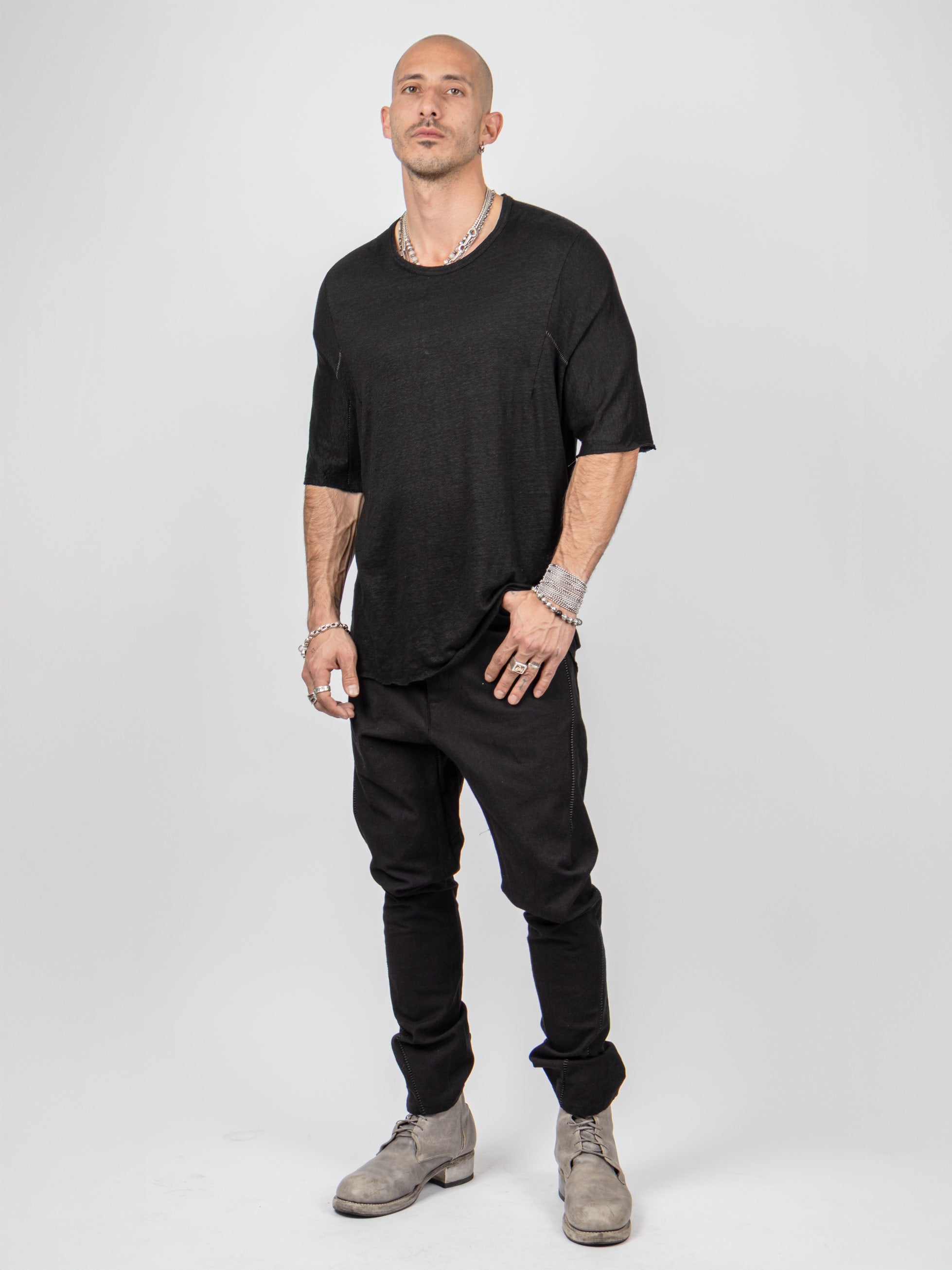 69 by Isaac Sellam Linen Jersey T-Shirt | Black | INN7