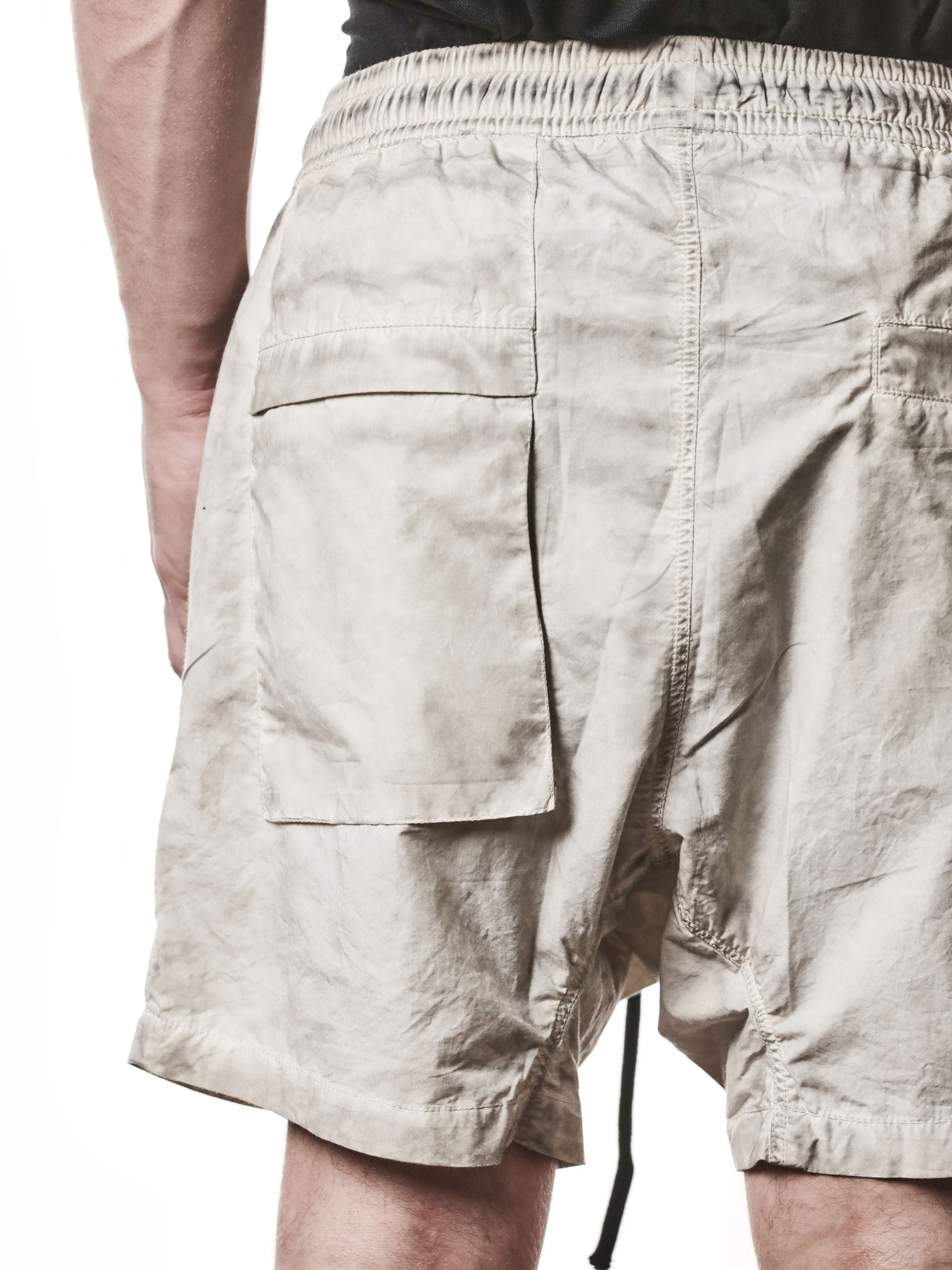 THOM KROM Drop-Crotch Cotton Shorts vegetal stone, rear view
