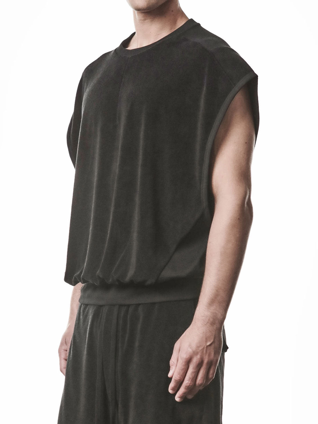 Blade Shoulder Top in black by THOM KROM - detail of cotton terry inserts