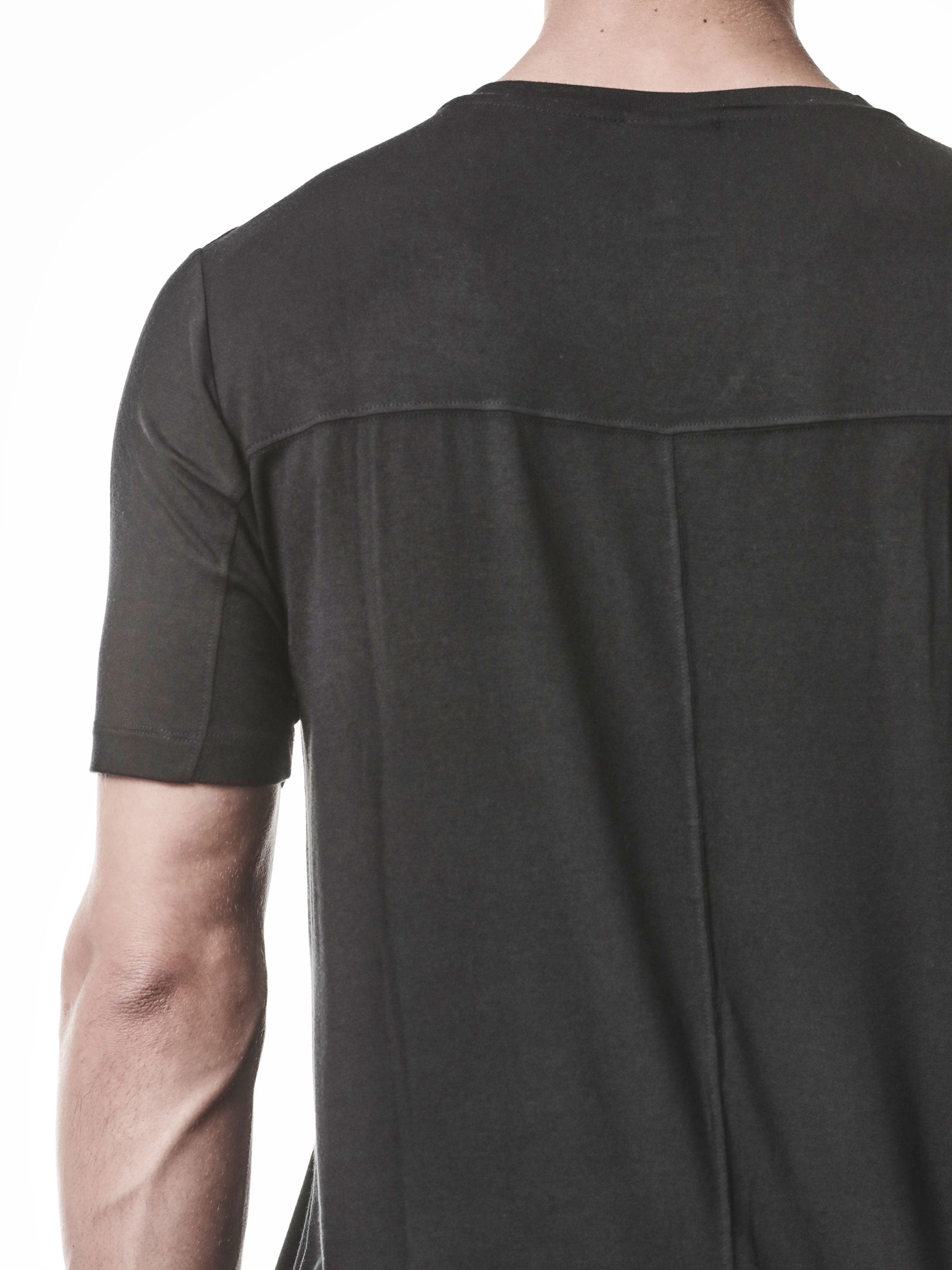 Silk Blend V-Neck T-Shirt by THOM KROM in black - back view with seam detailing at sleeves