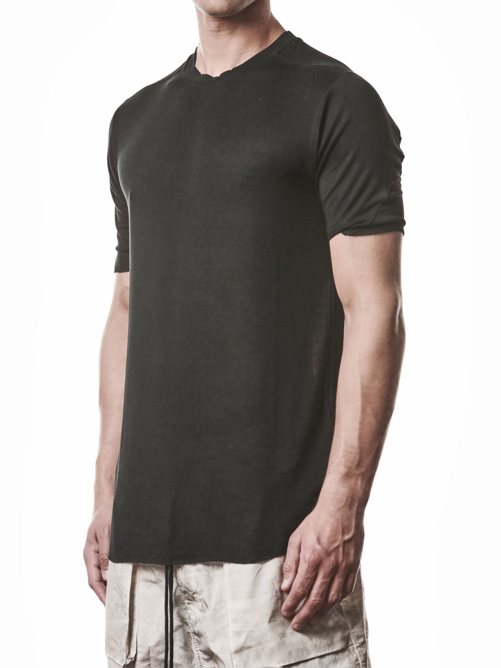 Viscose Raw Edge T-Shirt by THOM KROM black - close detail of raw-cut hem edge