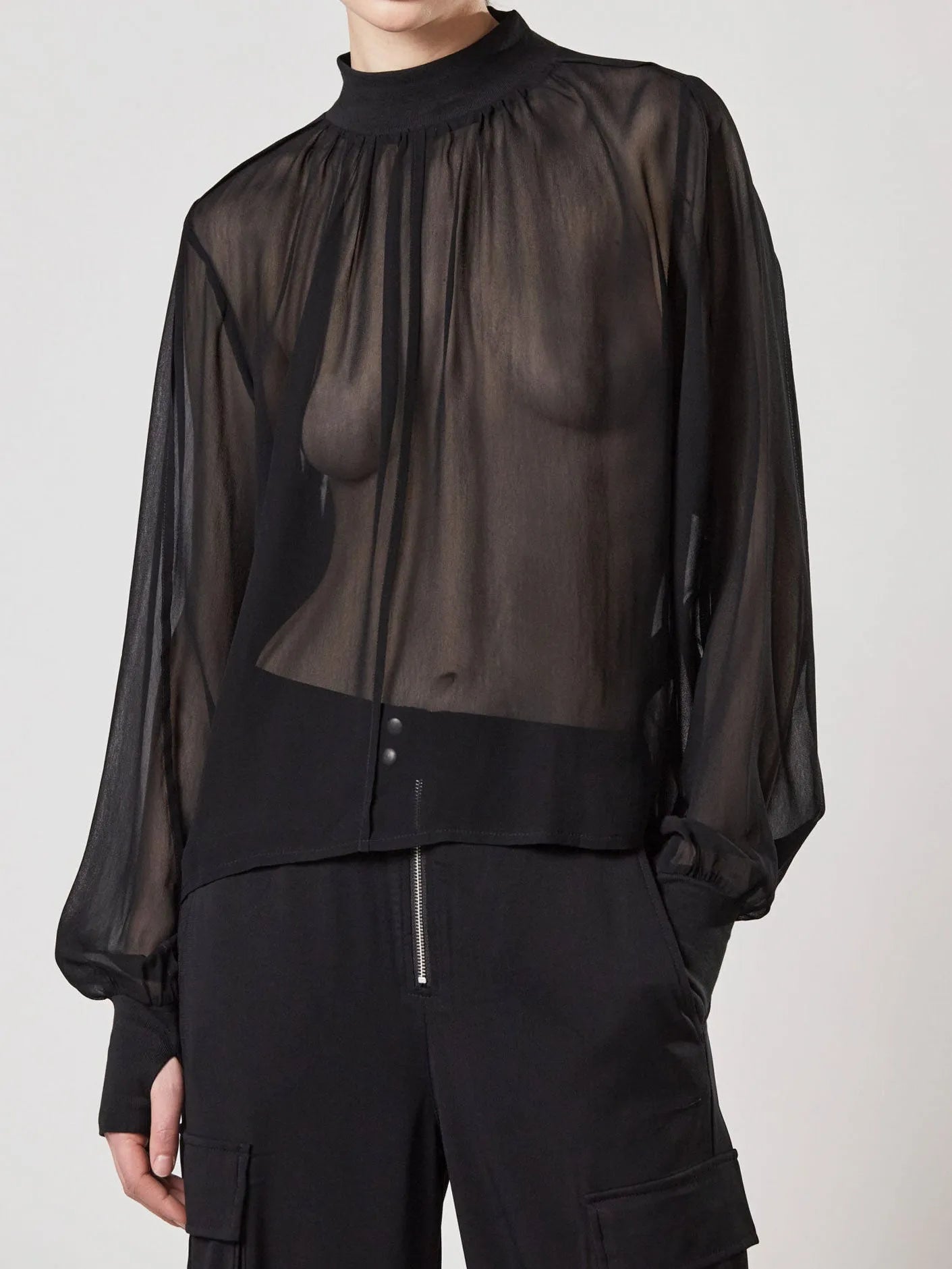 Transparent turtle neck blouse