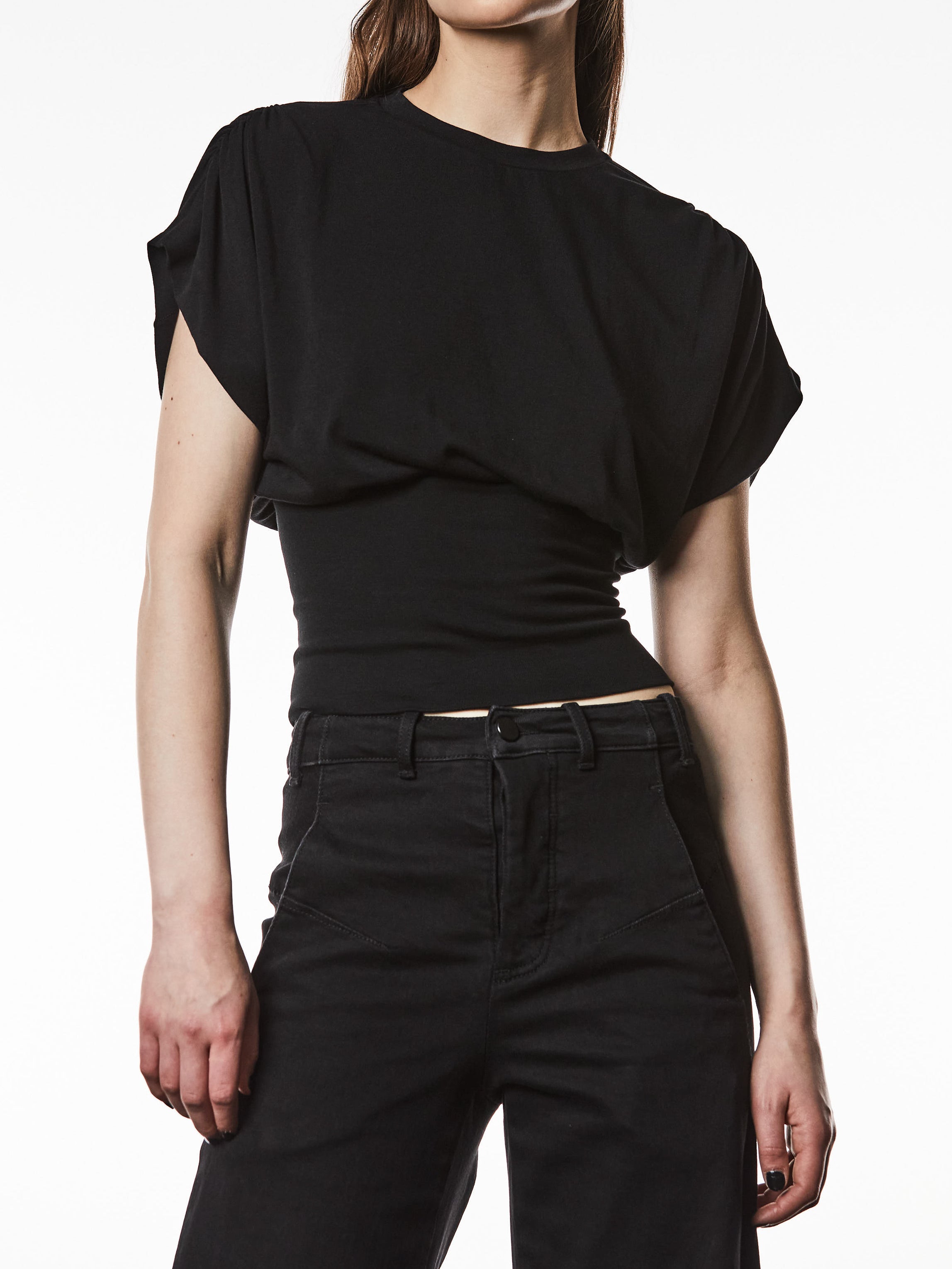 Crew Neck Shirt with Gathered Shoulders