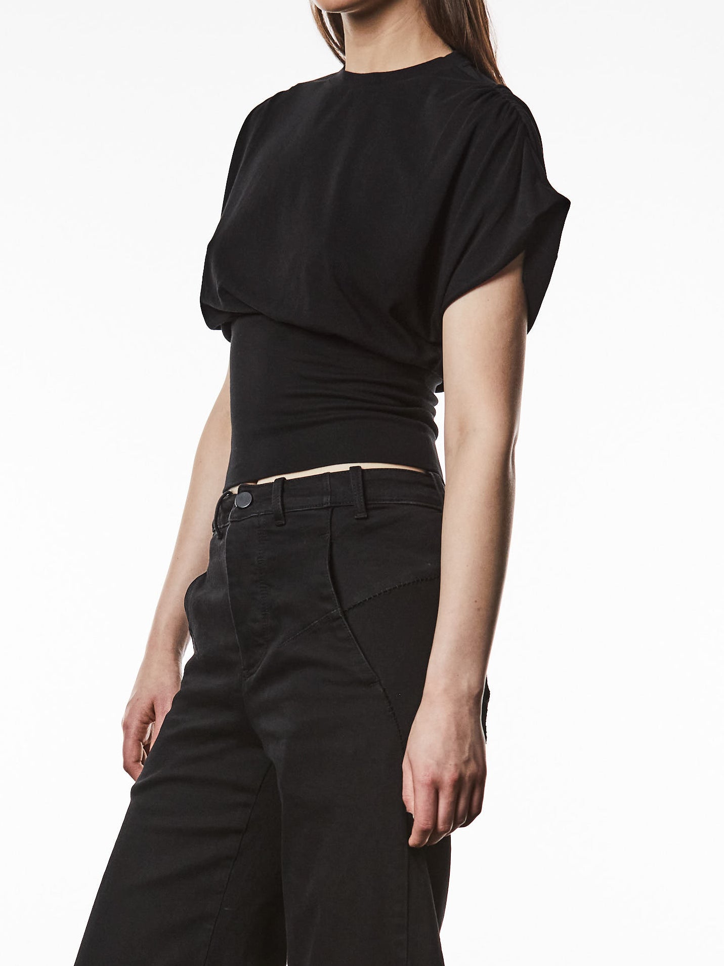 Crew Neck Shirt with Gathered Shoulders